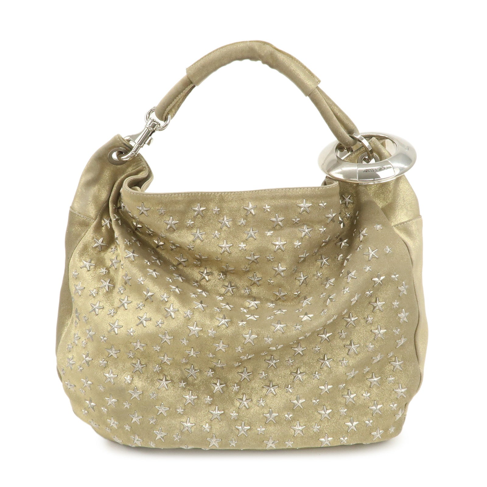 JIMMY CHOO Sky Bag Studs Leather Shoulder Bag Gold