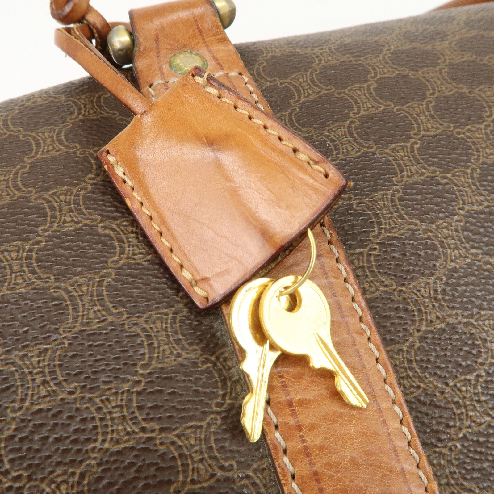 CELINE Macadam PVC Leather Boston Bag Travel Bag Brown