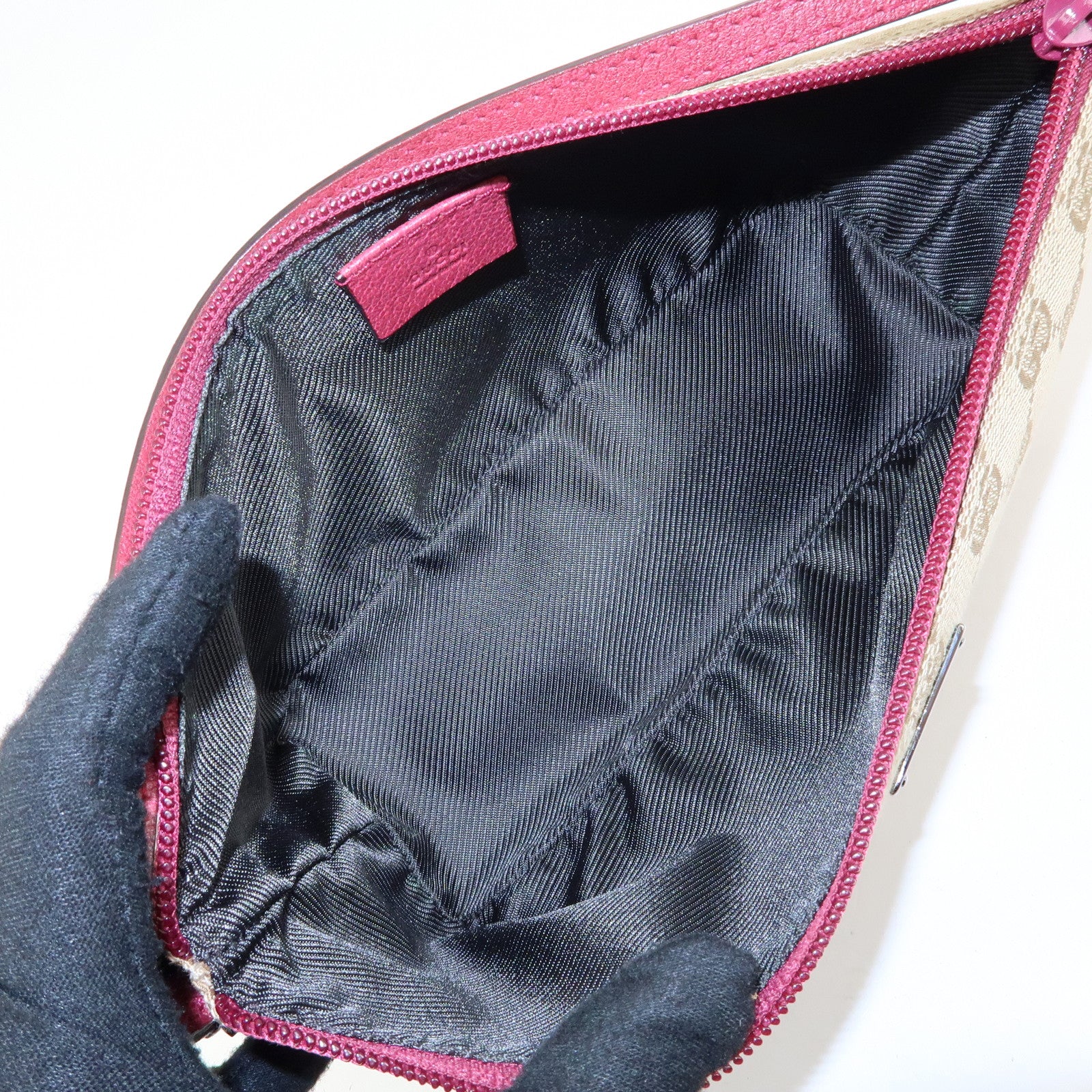 GUCCI Boat Bag GG Canvas Leather Hand Bag Beige Red 07198