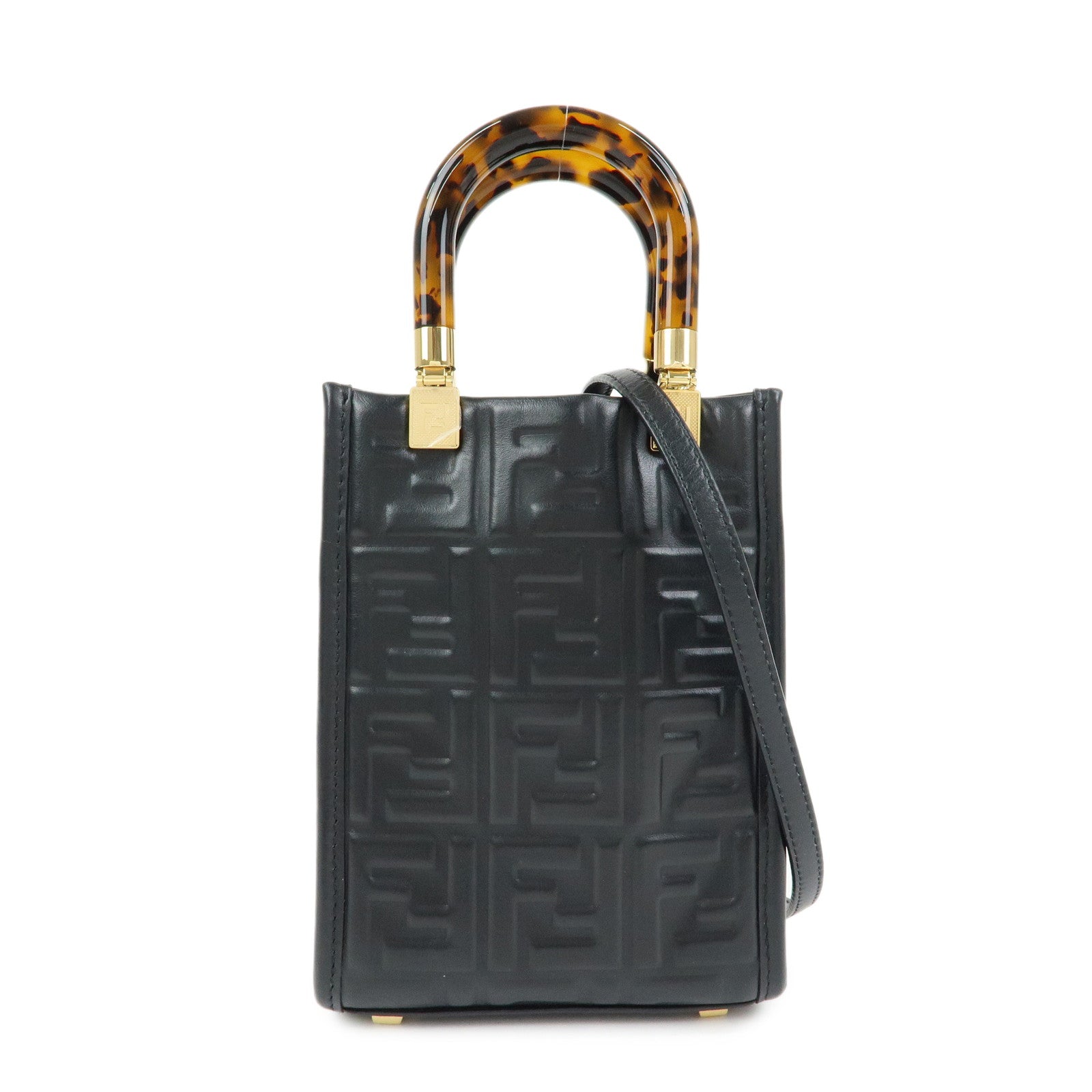 FENDI FF Sunshine Shopper Small 2Way Bag Shoulder Bag Black 8BS051