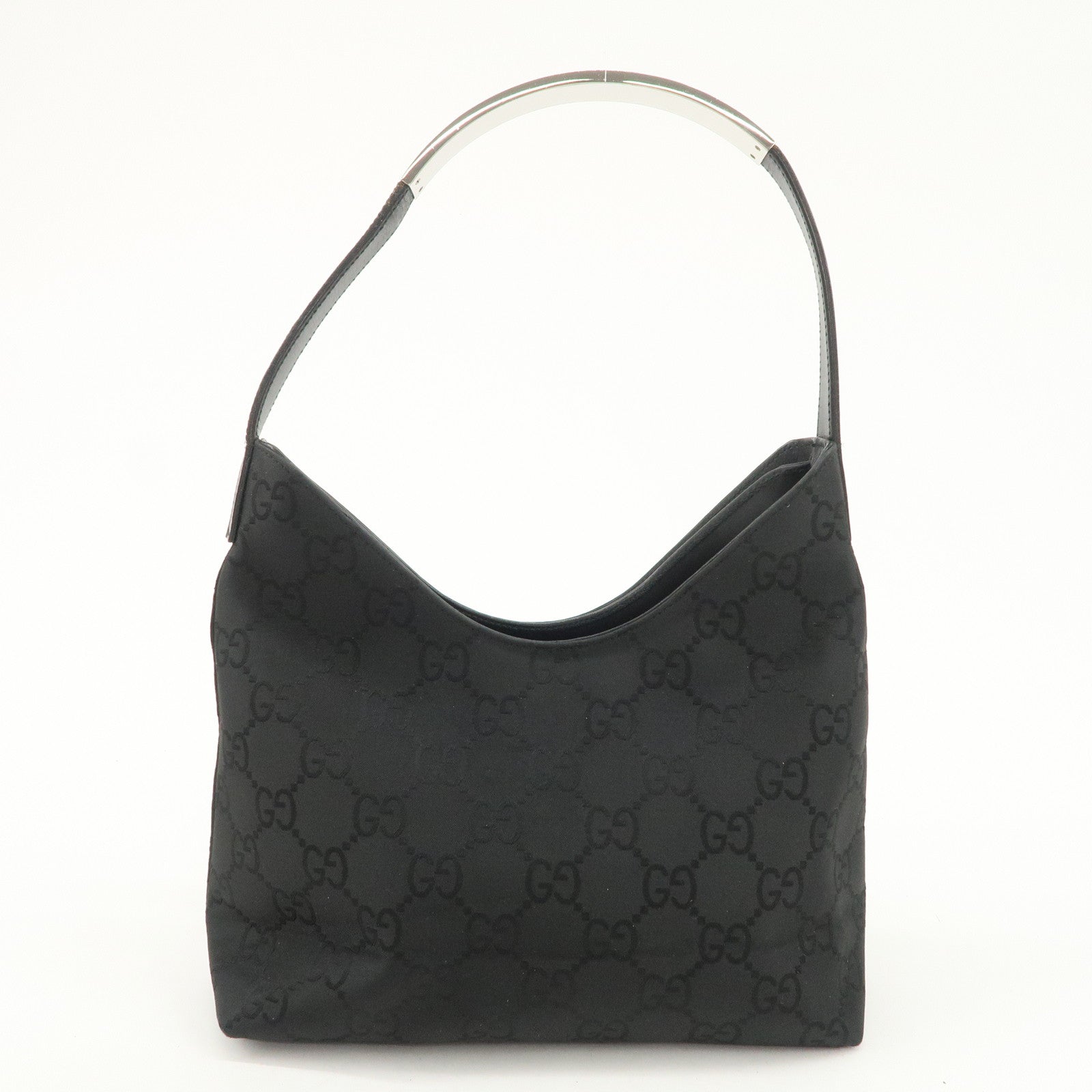 GUCCI GG Nylon Leather Shoulder Bag Hand Bag Silver HDW Black 31769 Used