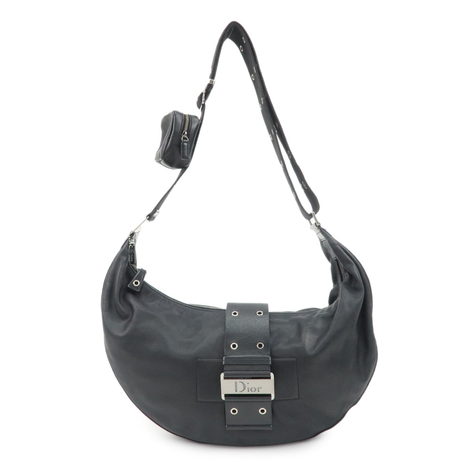 Christian Dior Street Chic Leather Shoulder Bag Black Silver HDW