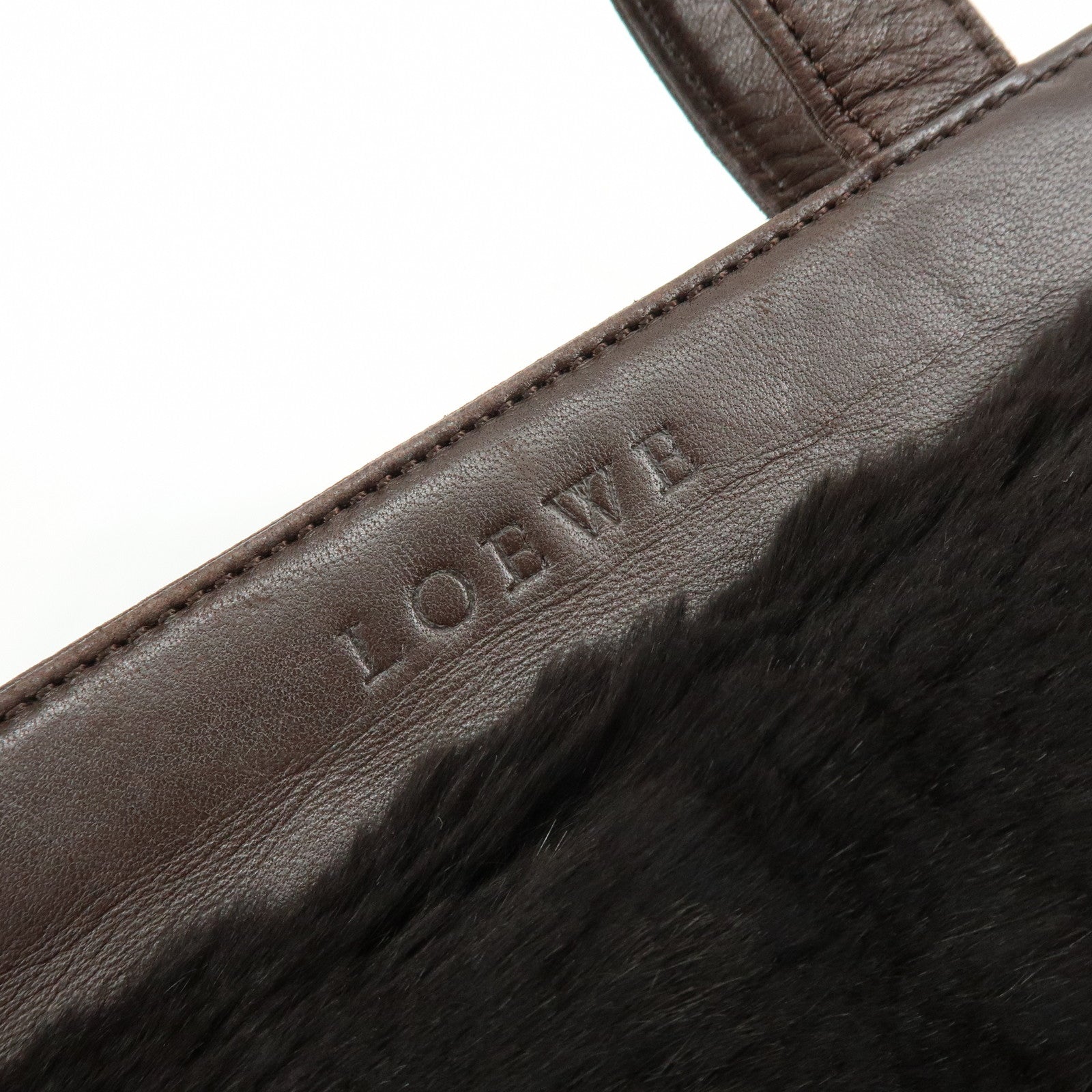 LOEWE Fur Nappa Leather Hand Bag Dark Brown