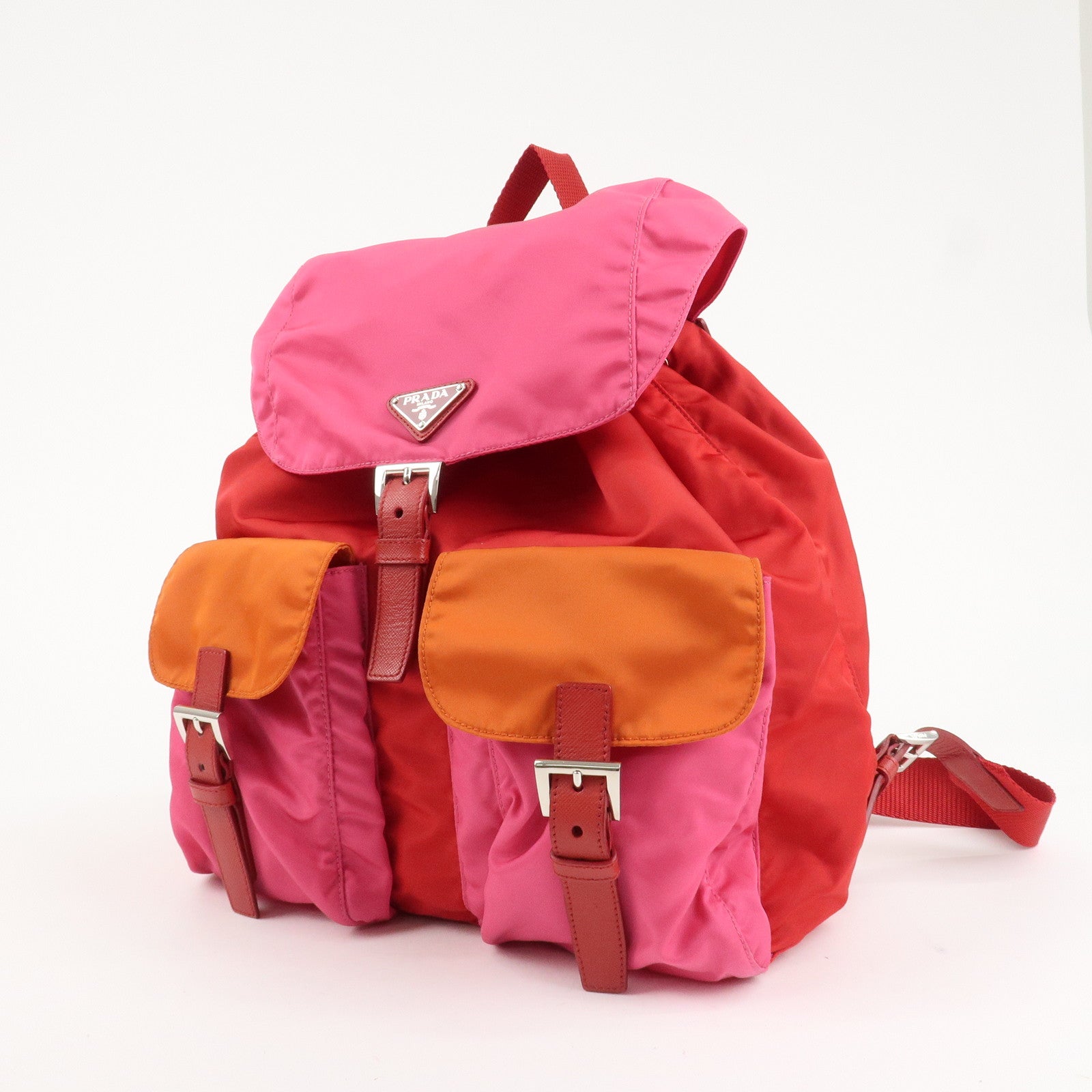 PRADA Triangle Logo Nylon Leather Backpack Ruck Sack Pink B6677 Used