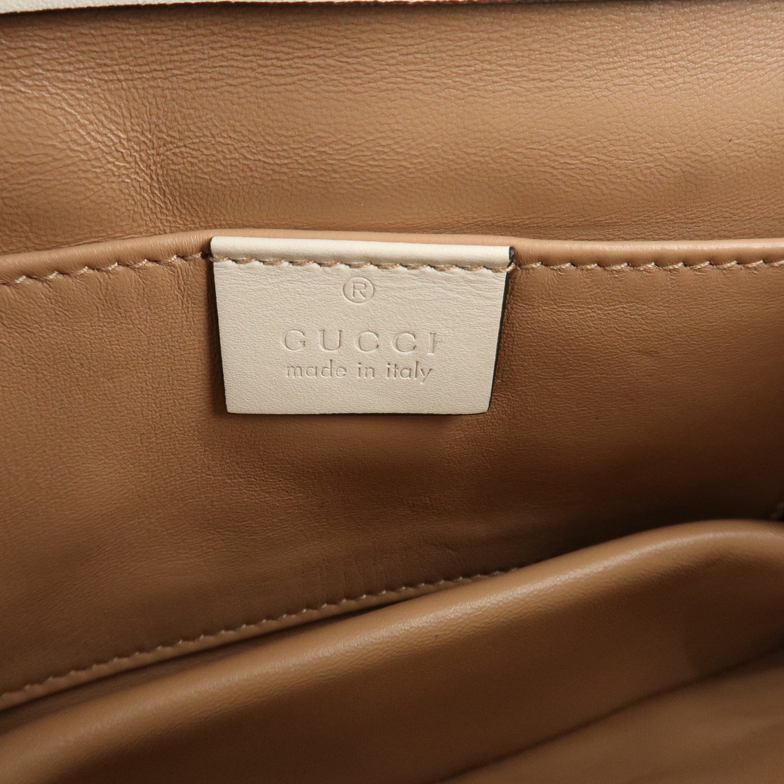 GUCCI Broad Eye Leather Chain Shoulder Bag Ivory 453778