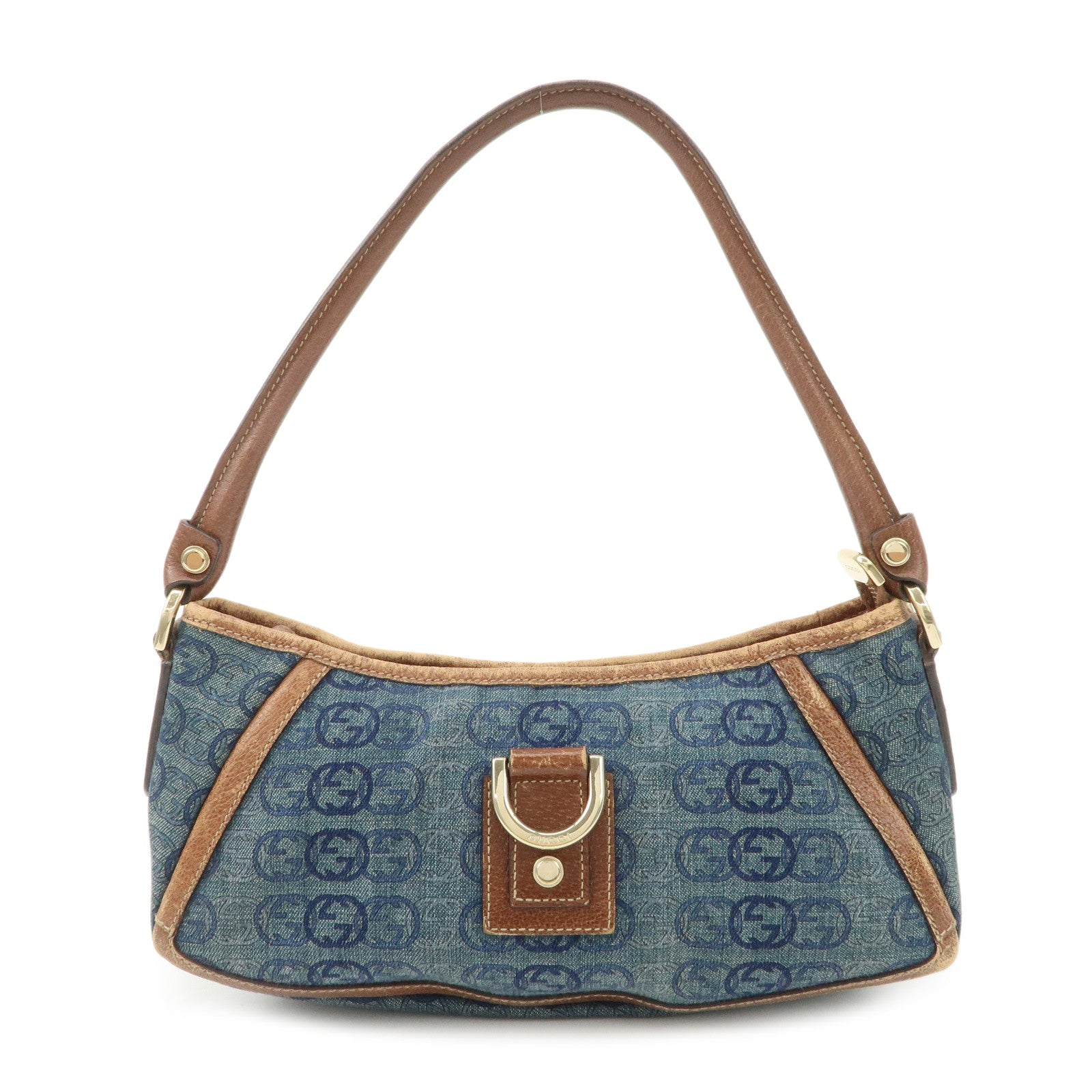 GUCCI Abbey Denim Leather Shoulder Bag Hand Bag Blue 130939 Used