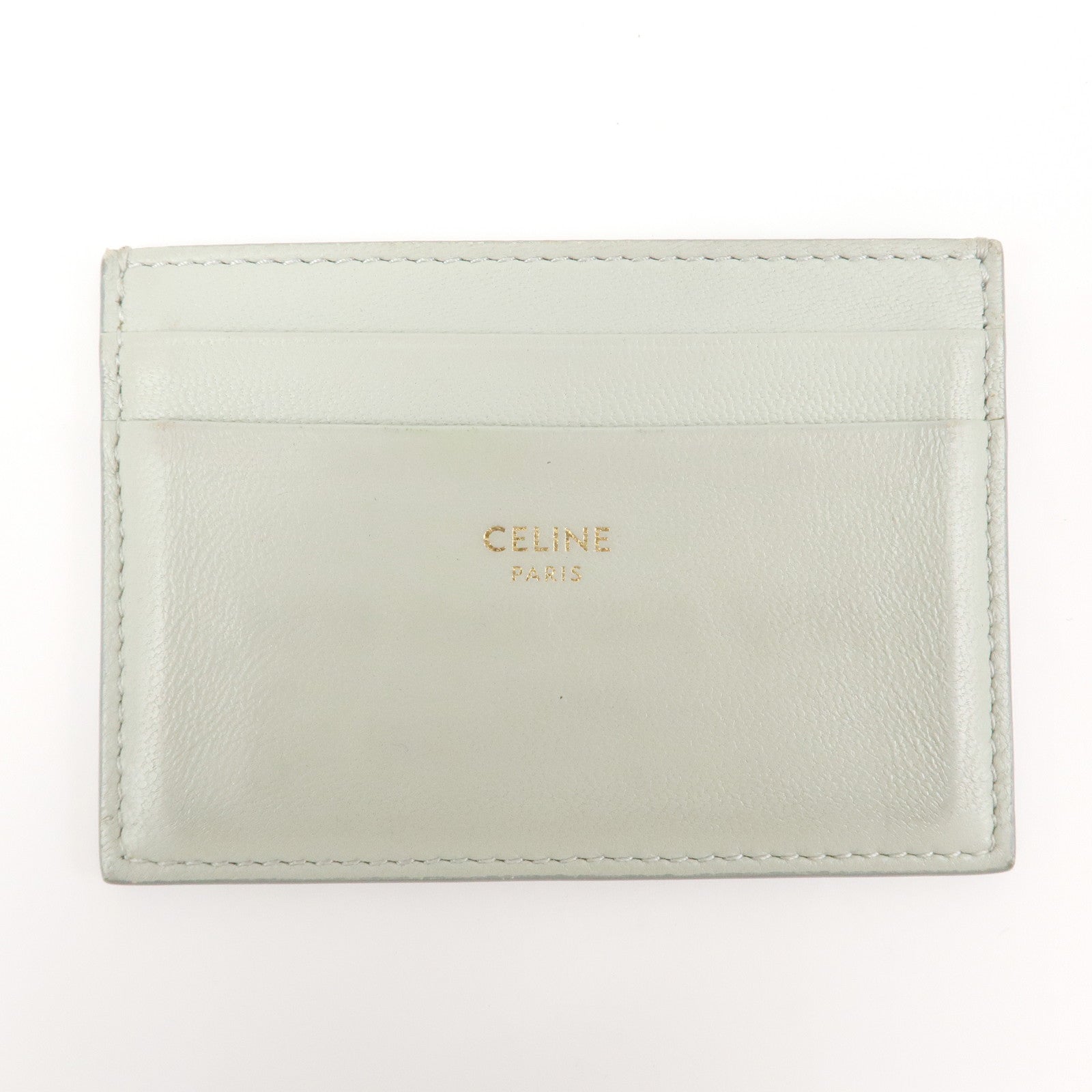 CELINE Leather Compact Wallet Card Case Beige