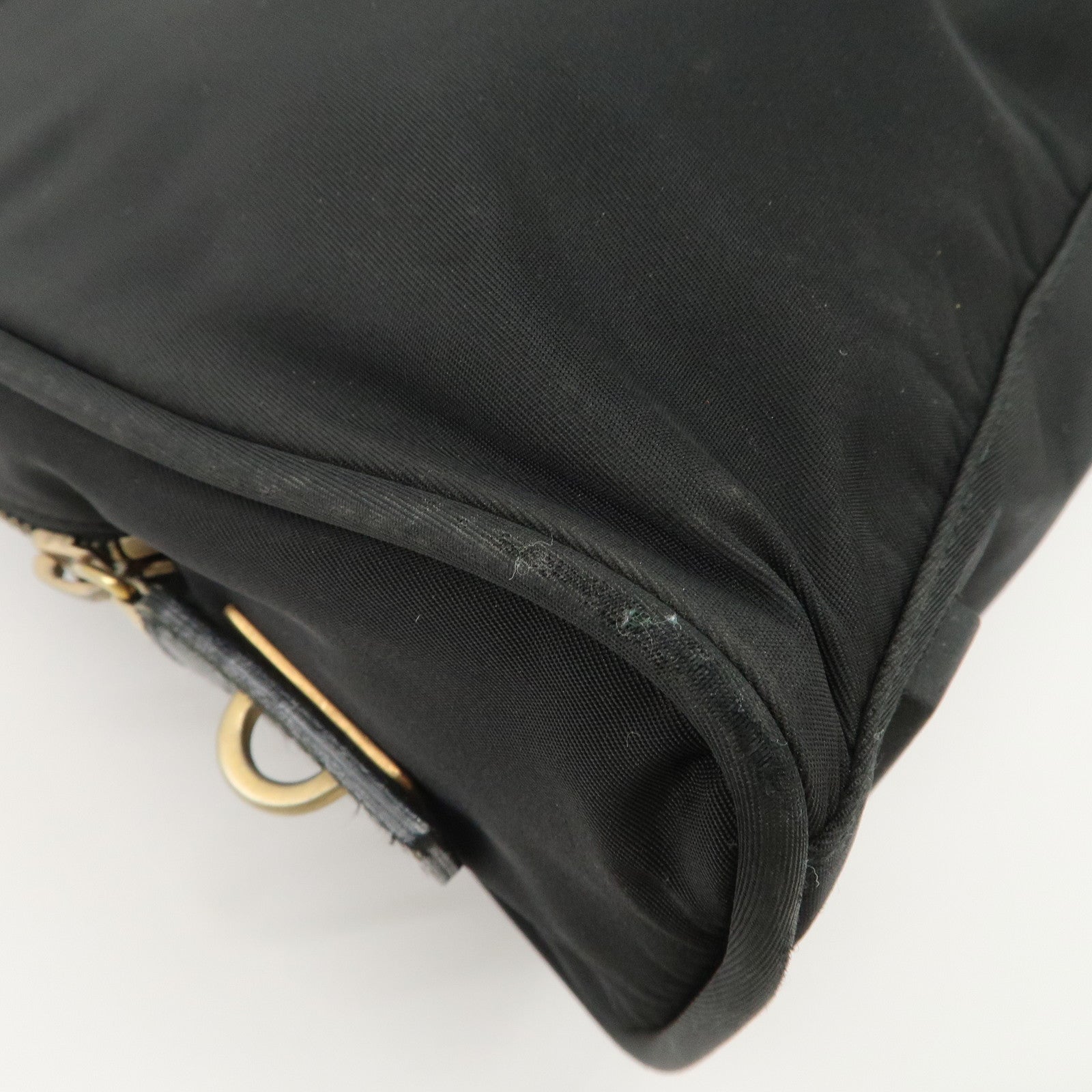 PRADA Triangle Logo Leather Nylon Hand Bag Shoulder Bag Black BR0141 Used