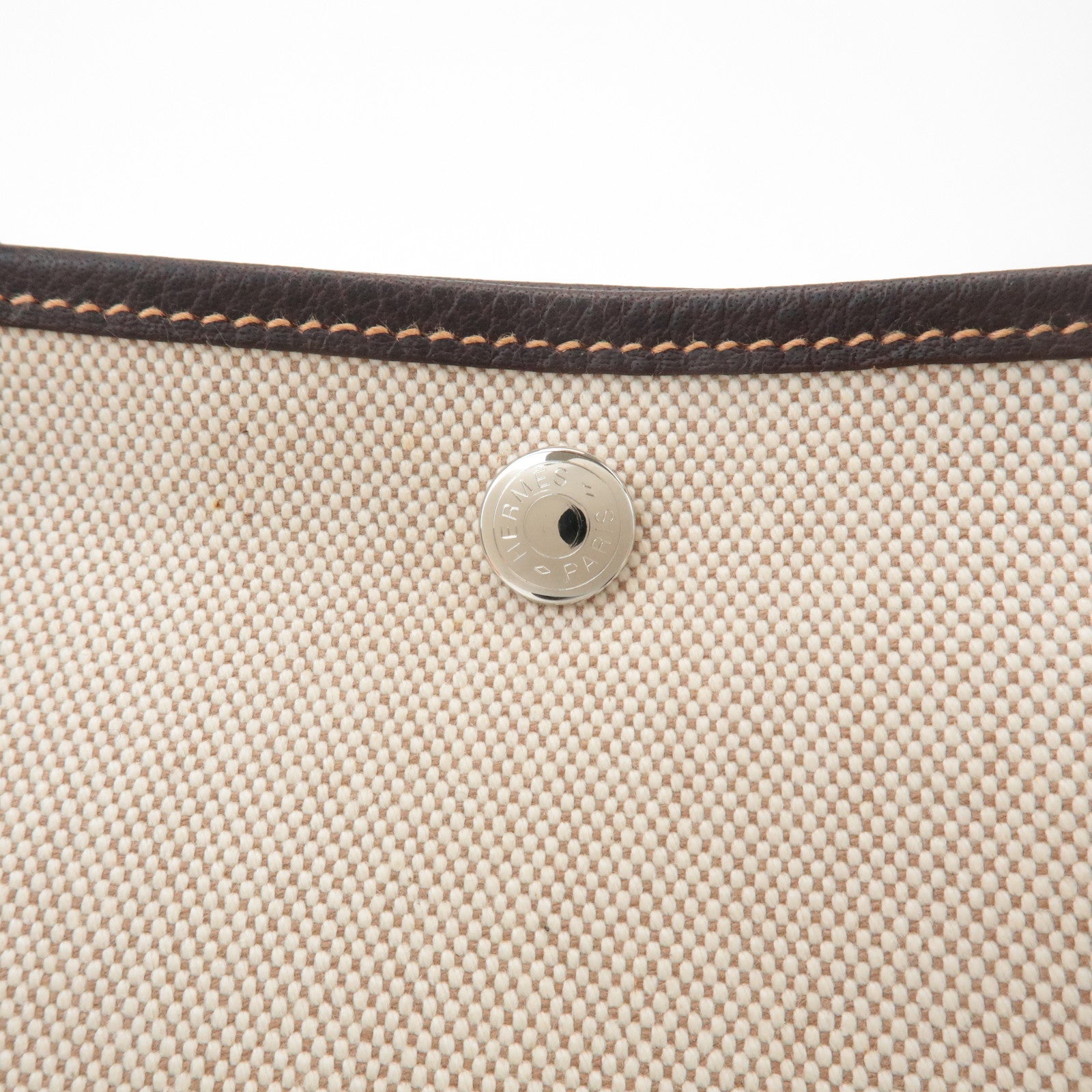 HERMES Garden Party PM Toile Ash H Stamped Leather Tote Bag Used