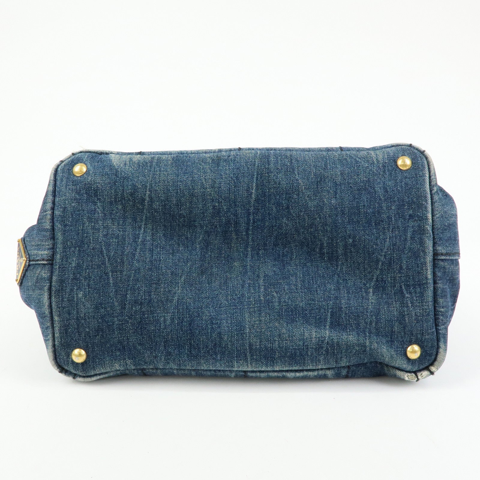 PRADA Logo Canapa Canvas Denim Tote Bag Hand Bag Blue B1877B