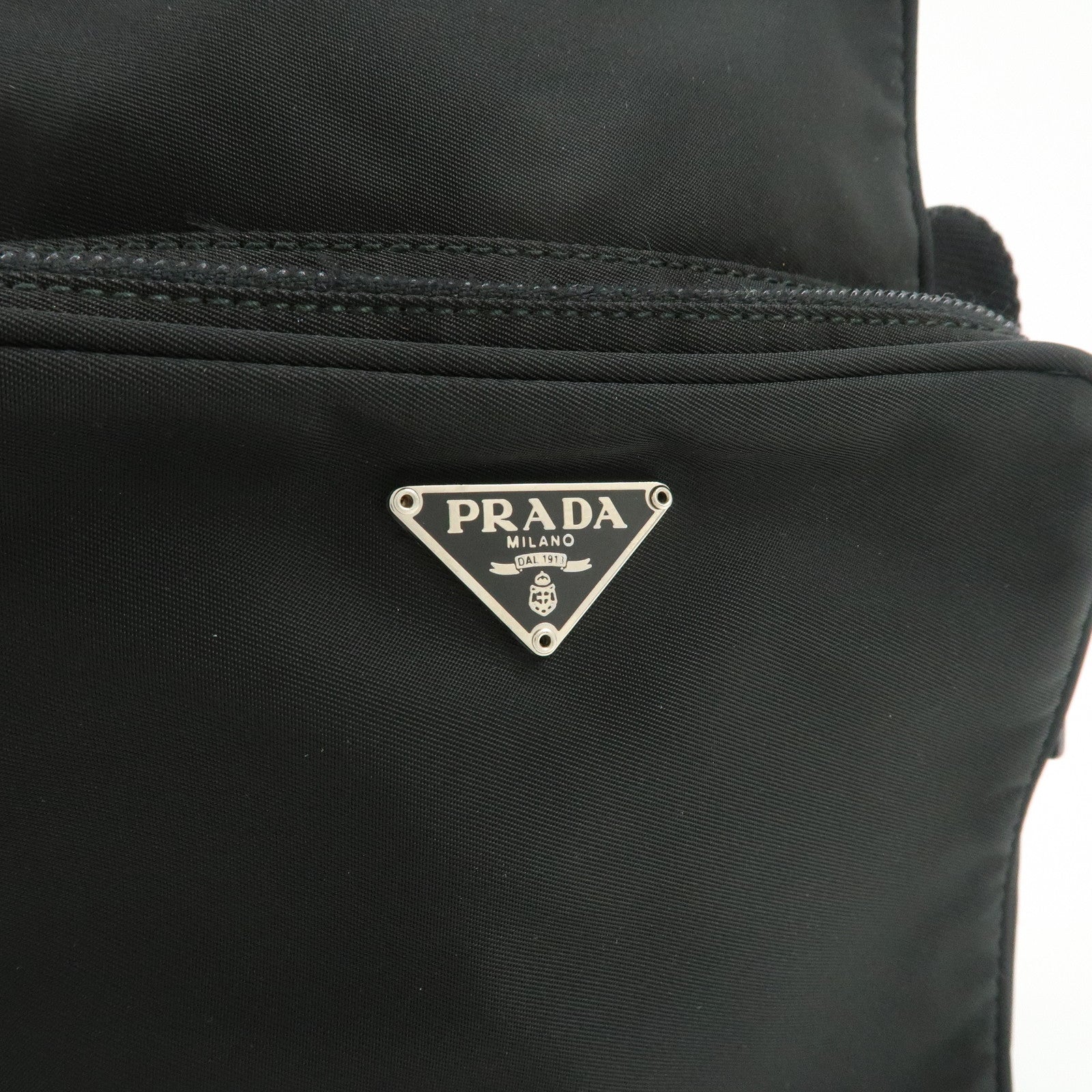 PRADA Triangle Logo Leather Nylon Shoulder Bag Black BT0169