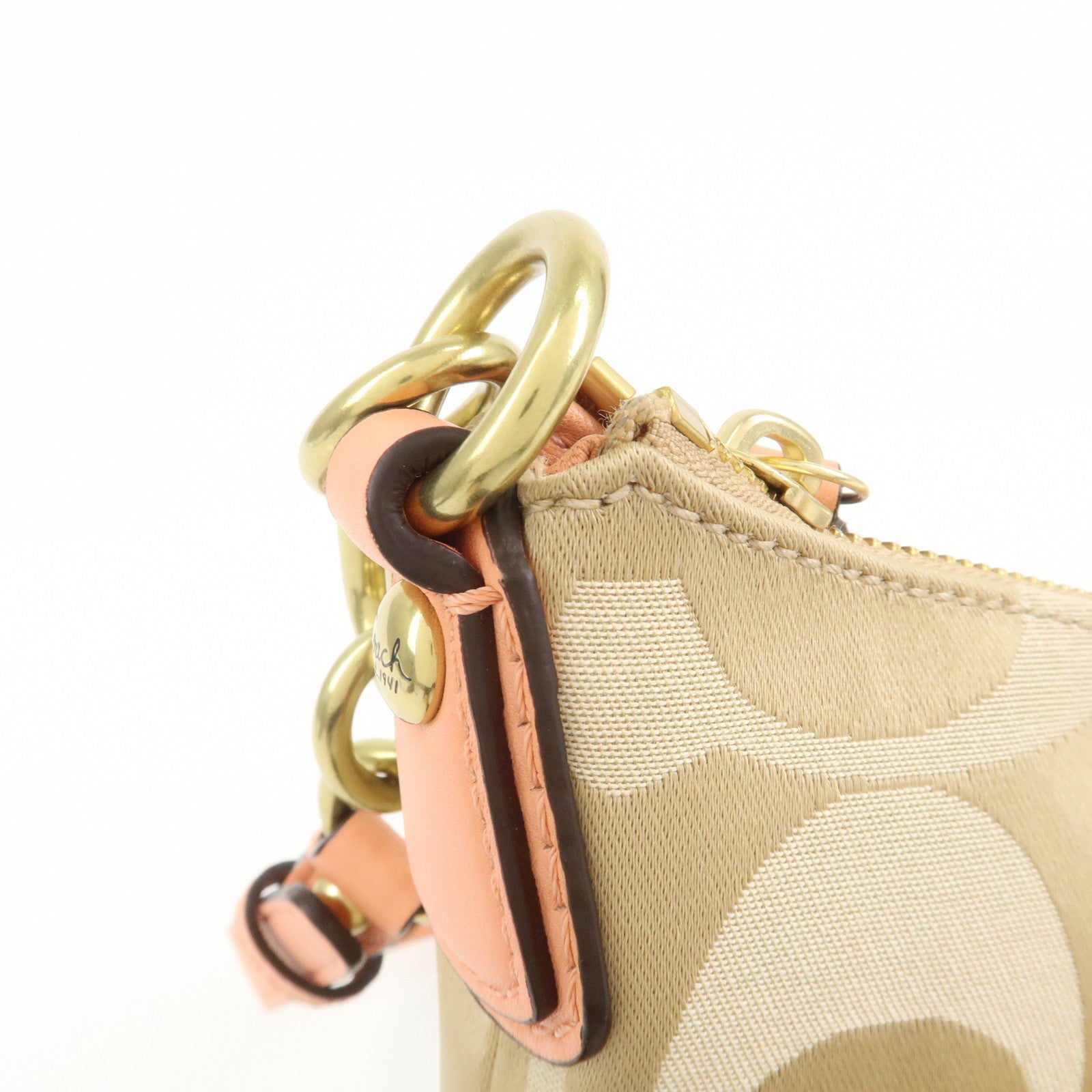 COACH Signature Canvas Leather Shoulder Crossbody Bag Beige Pink