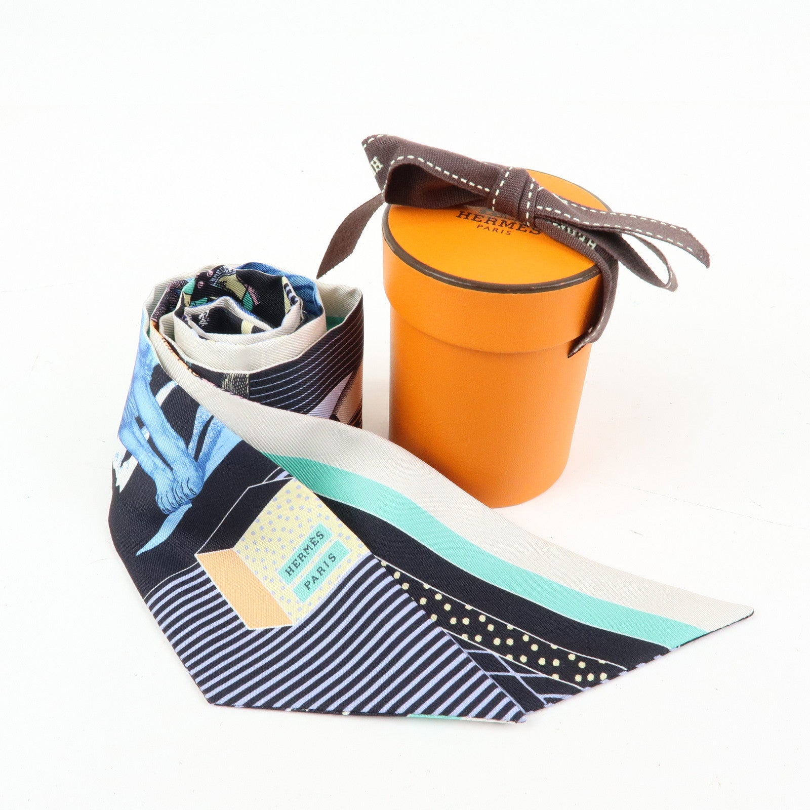 HERMES Silk 100% Twilly Scraf Grand Theatre Nouveau Black