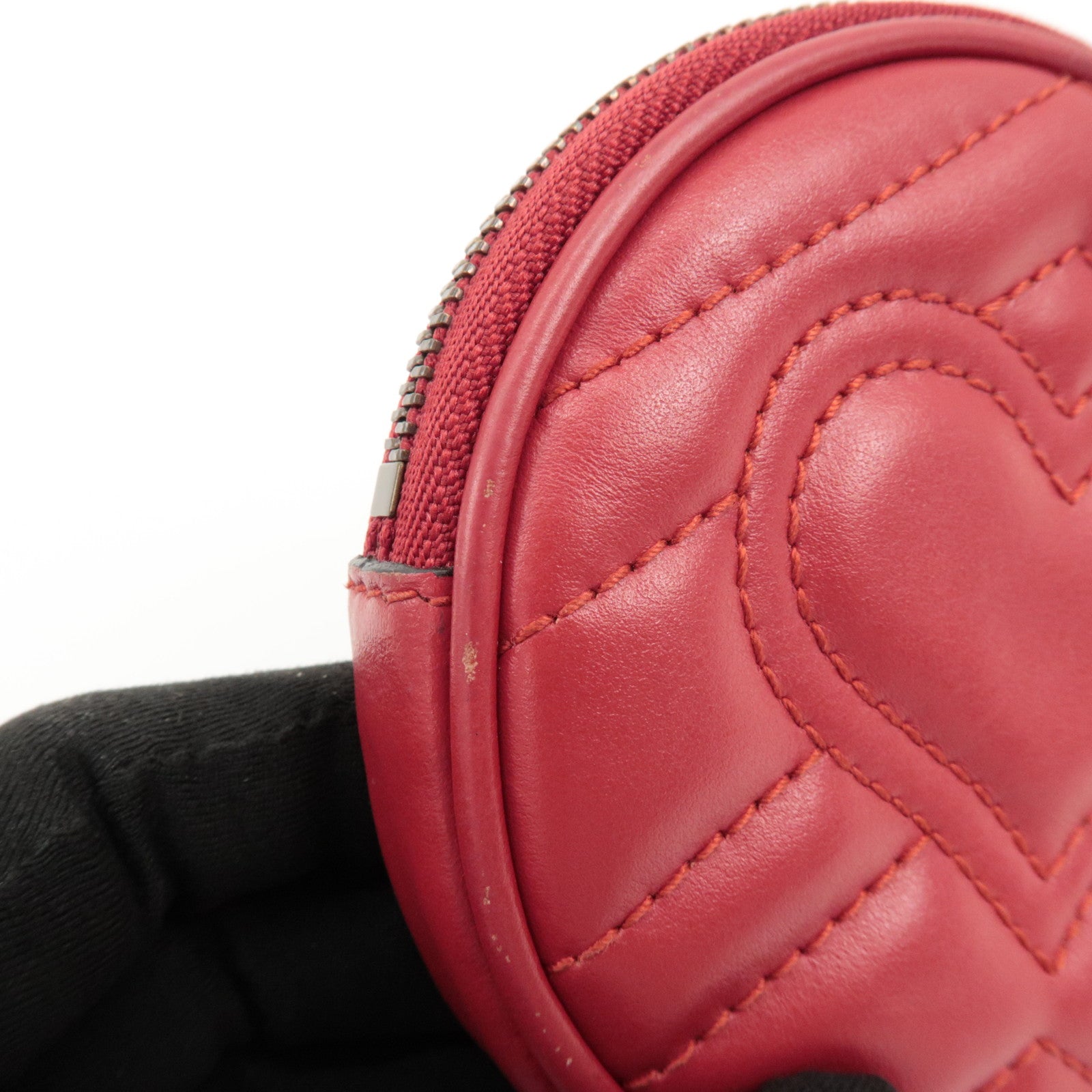 GUCCI GG Marmont Leather Round Coin Case Red 575160 Used