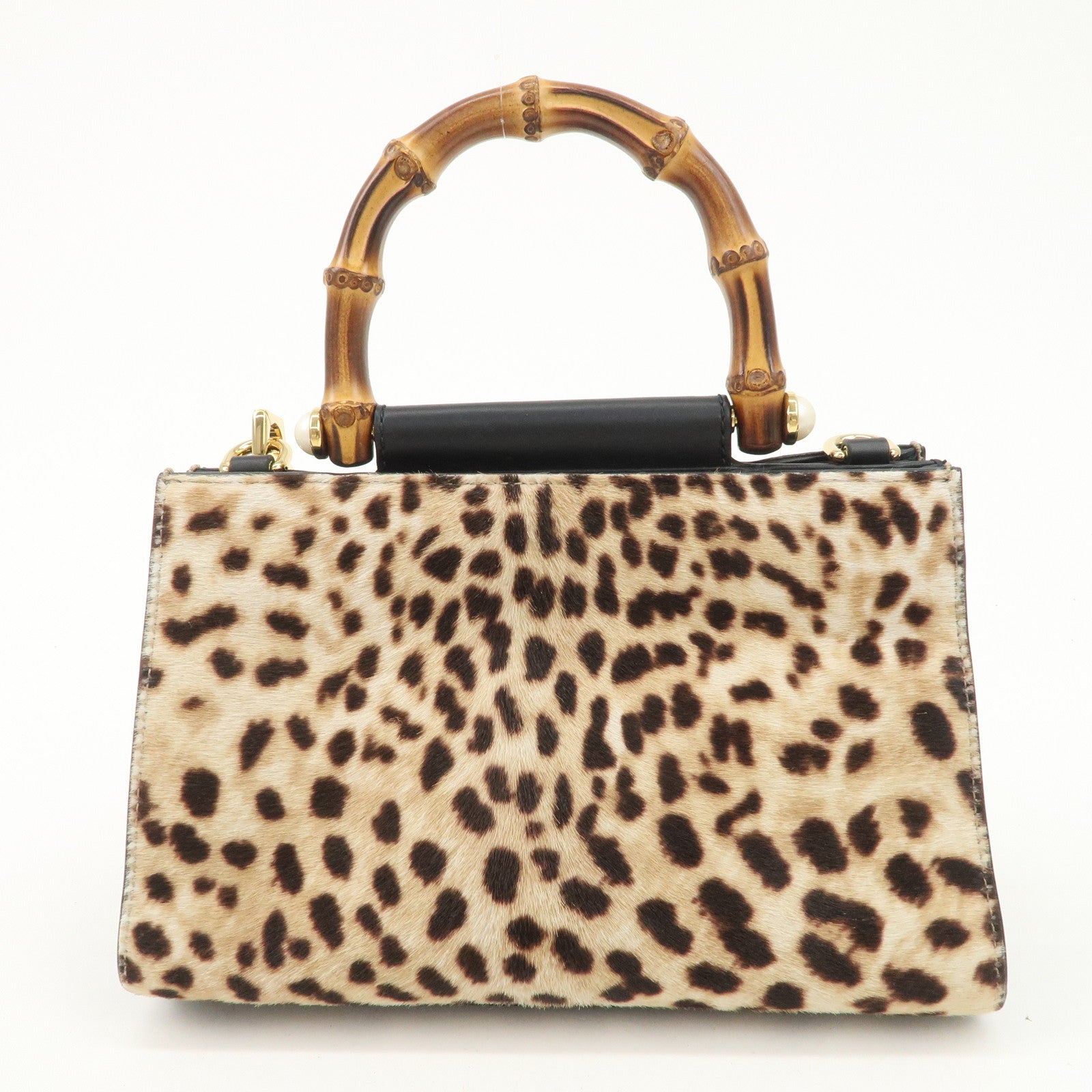 GUCCI Nimfair Bamboo Sherry Unborn Calf Leather 2Way Bag 470271 Used