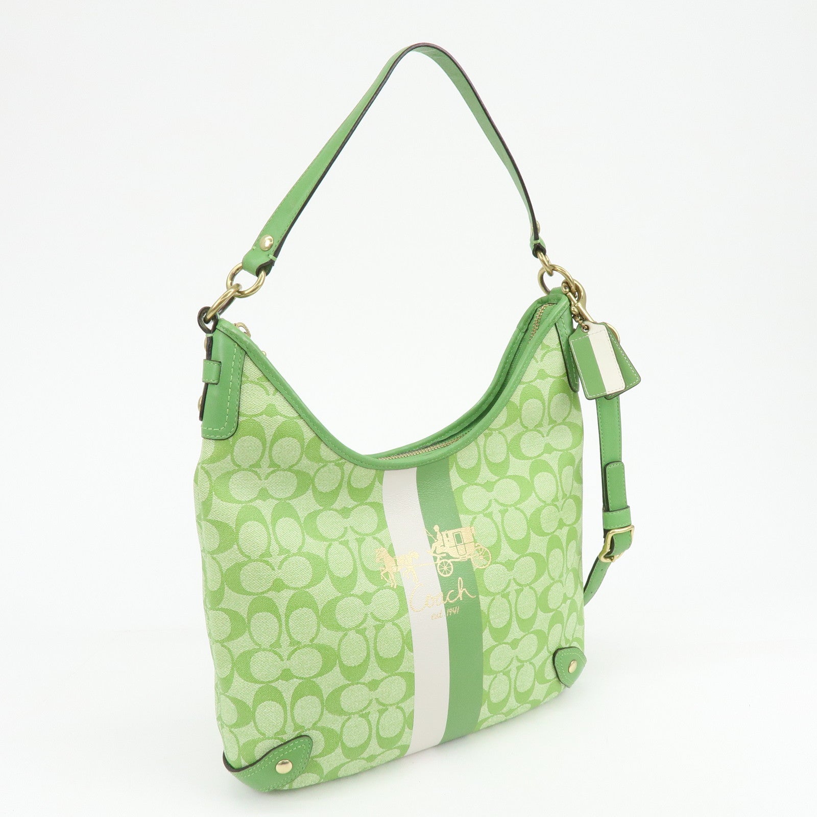 COACH Signature PVC Leather 2Way Bag Shoulder Bag Hand Bag Green