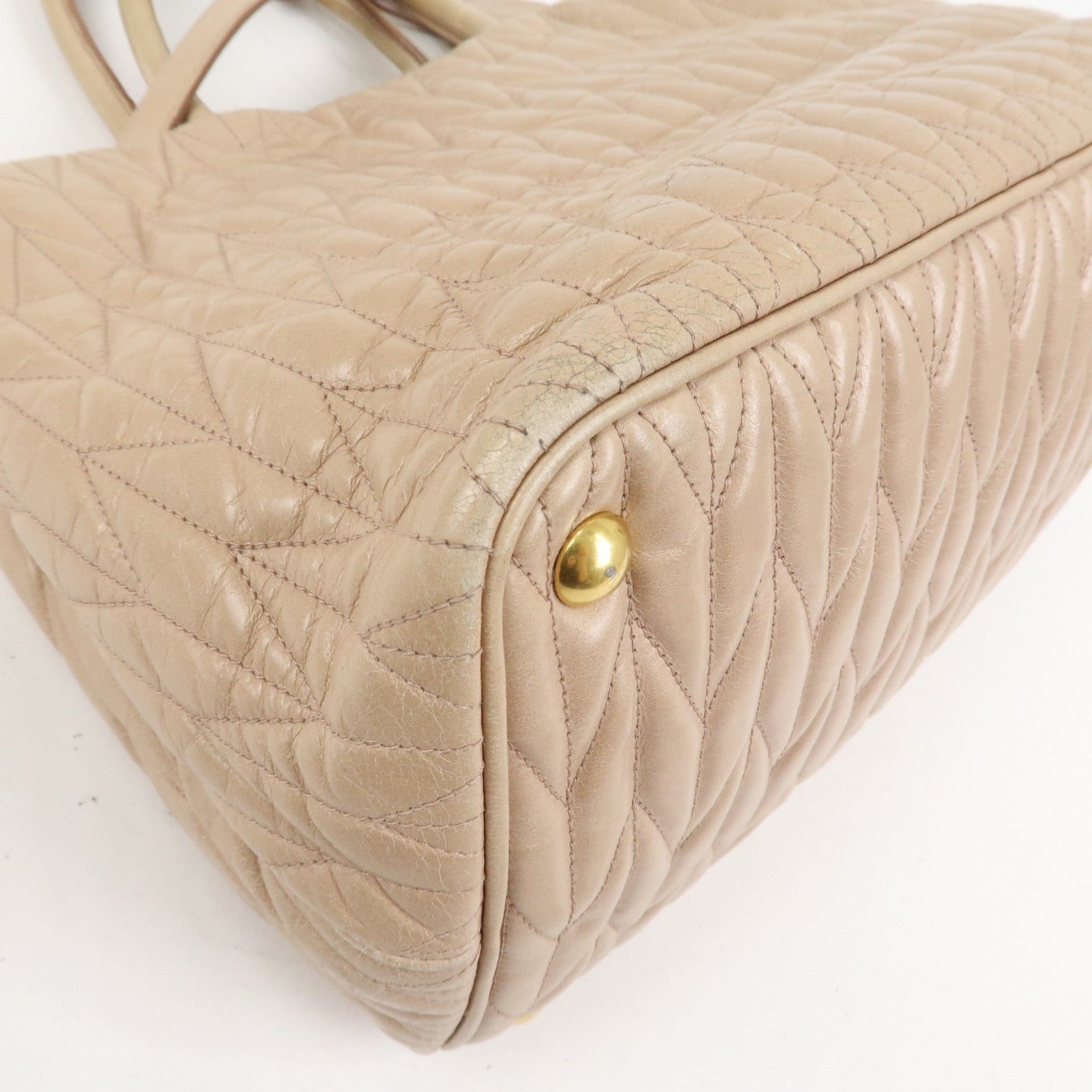 MIU MIU Leather Ribbon 2Way Shoulder Bag Hand Bag Tote Bag Beige RN1096