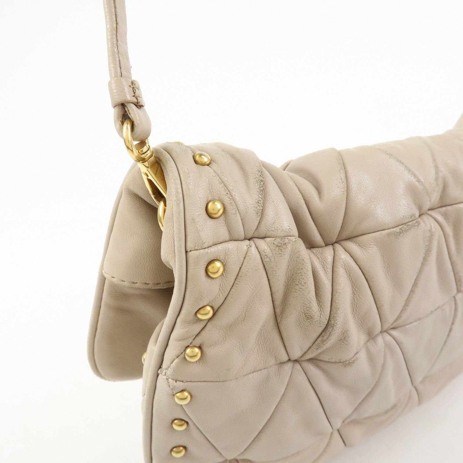 MIU MIU Nappa Leather 2Way Bag Hand Bag Shoulder Bag Beige