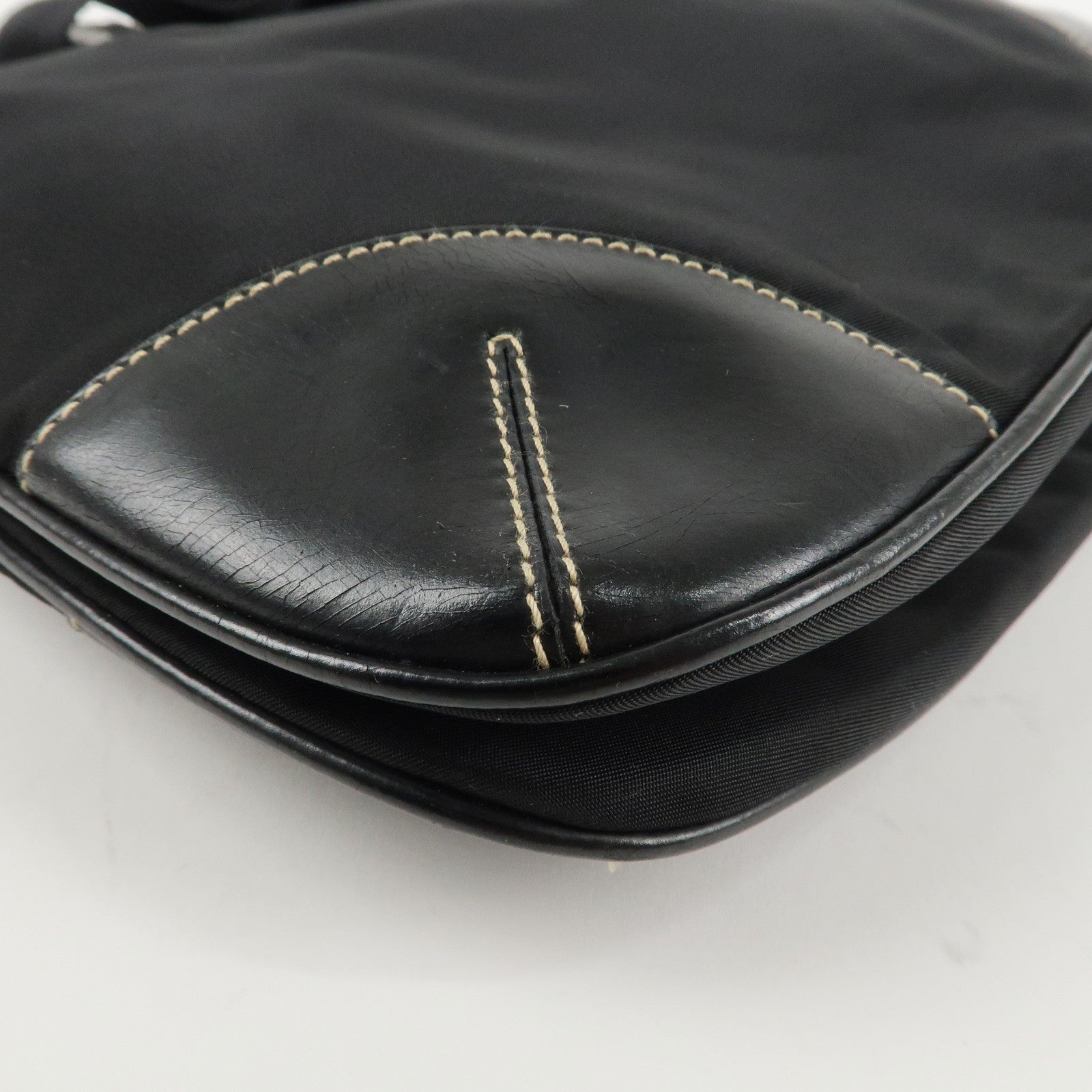 PRADA Triangle Logo Leather Nylon Shoulder Bag Crossbody Bag Black Used