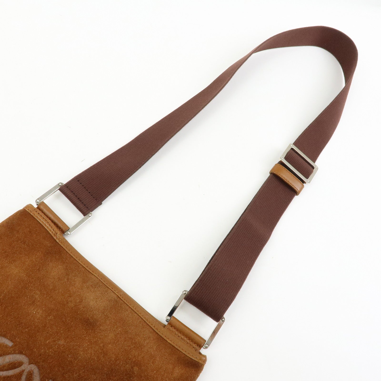 LOEWE Anagram Suede Leather Shoulder Crossbody Bag Brown Authentic Used F/S