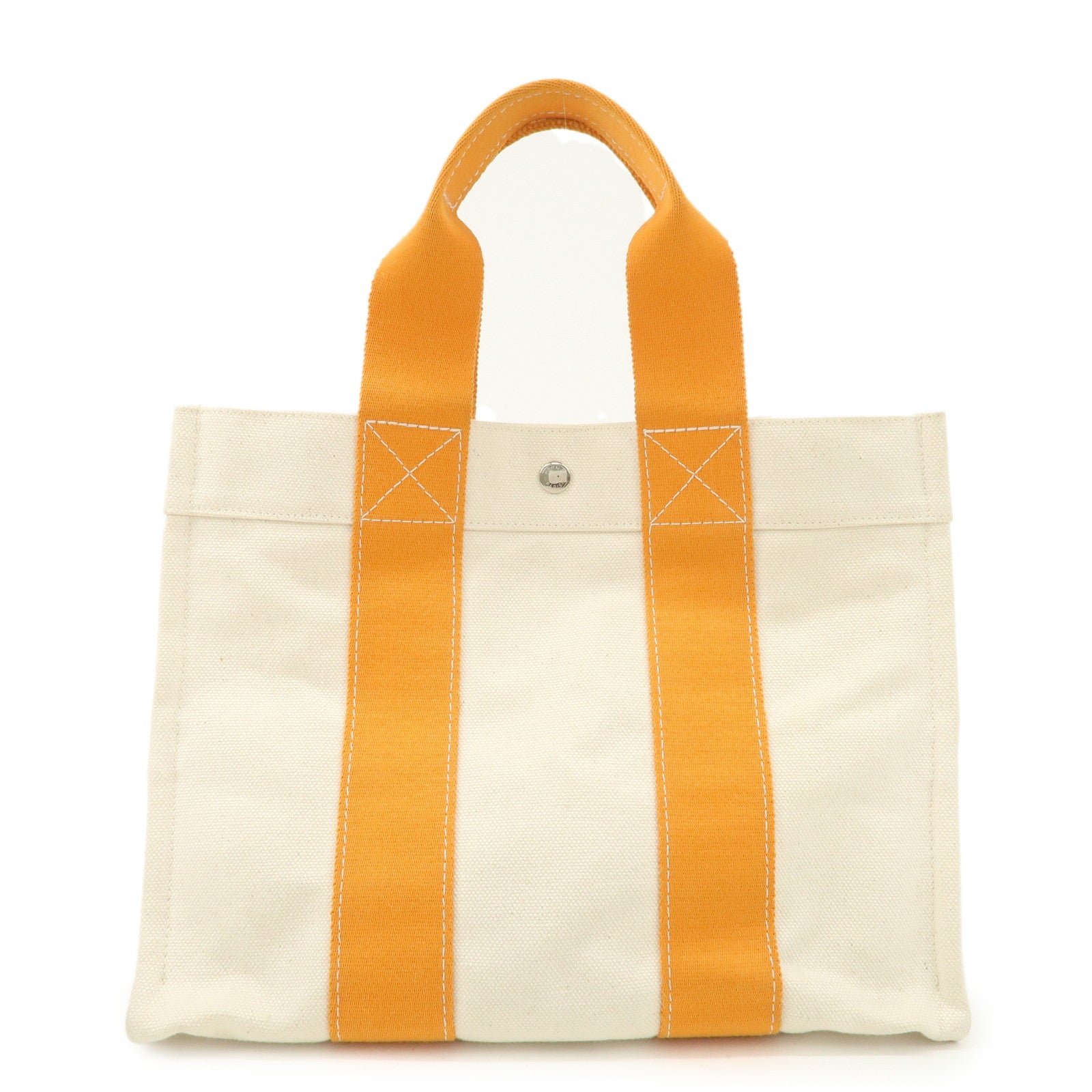 HERMES Bora Bora PM Canvas Tote Bag Hand Bag Ivory Orange Used