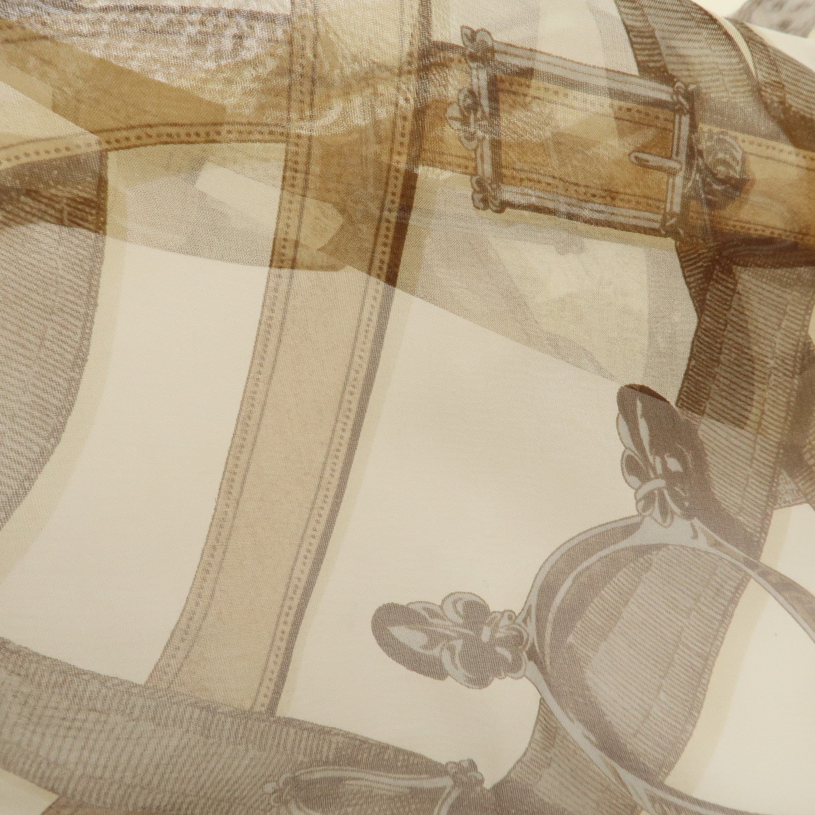 HERMES Carre 90 Silk 100% Scarf CAVALCADOUR Ivory Brown