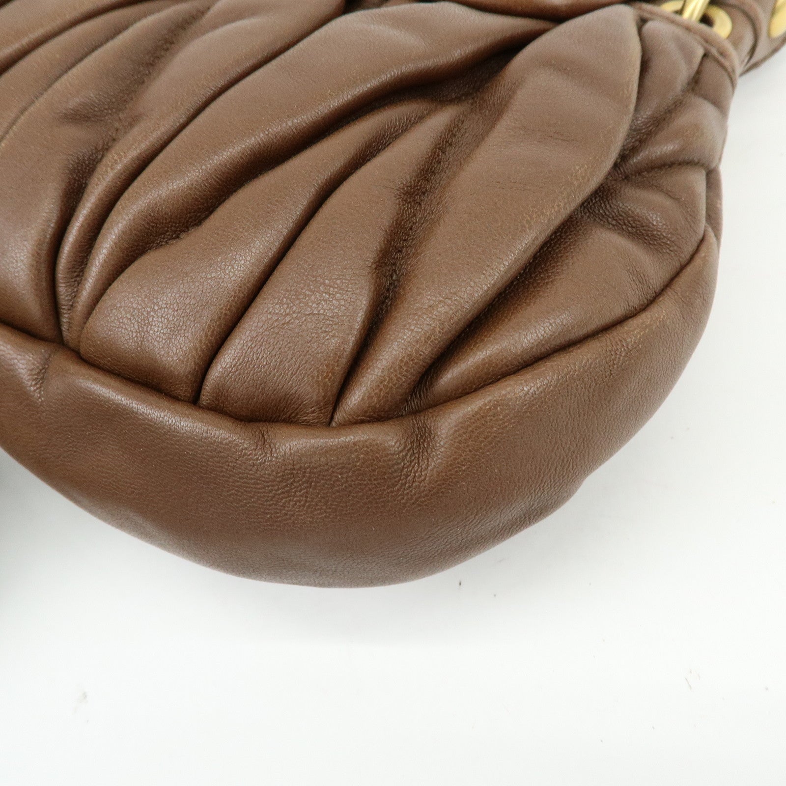 MIU MIU Matelasse Leather 2Way Bag Hand Shoulder Bag Brown 5BH188