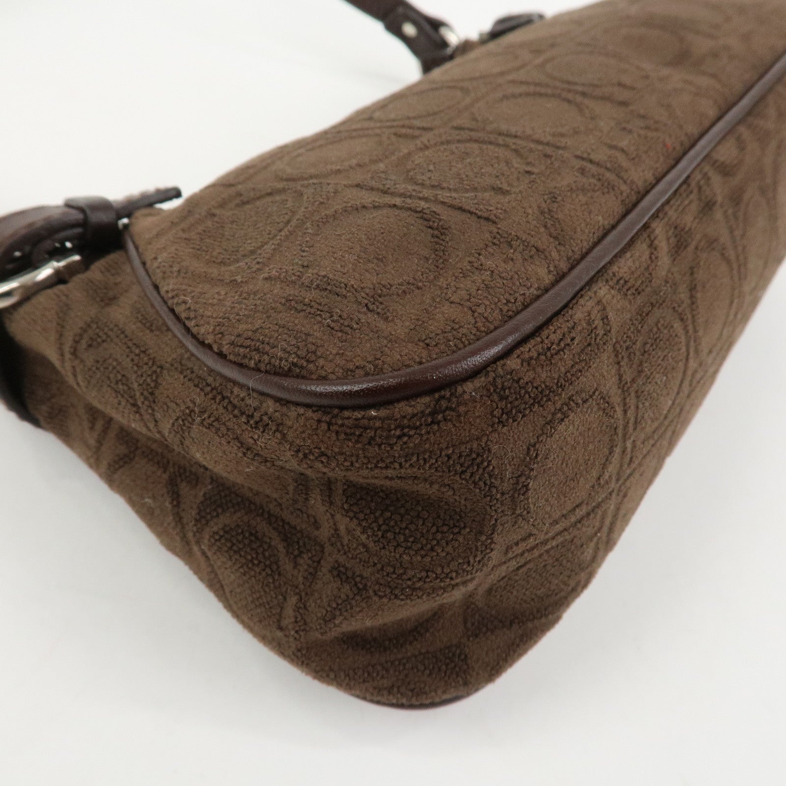 Ferragamo Gancini Polyester Leather Shoulder Bag Hand Bag Brown
