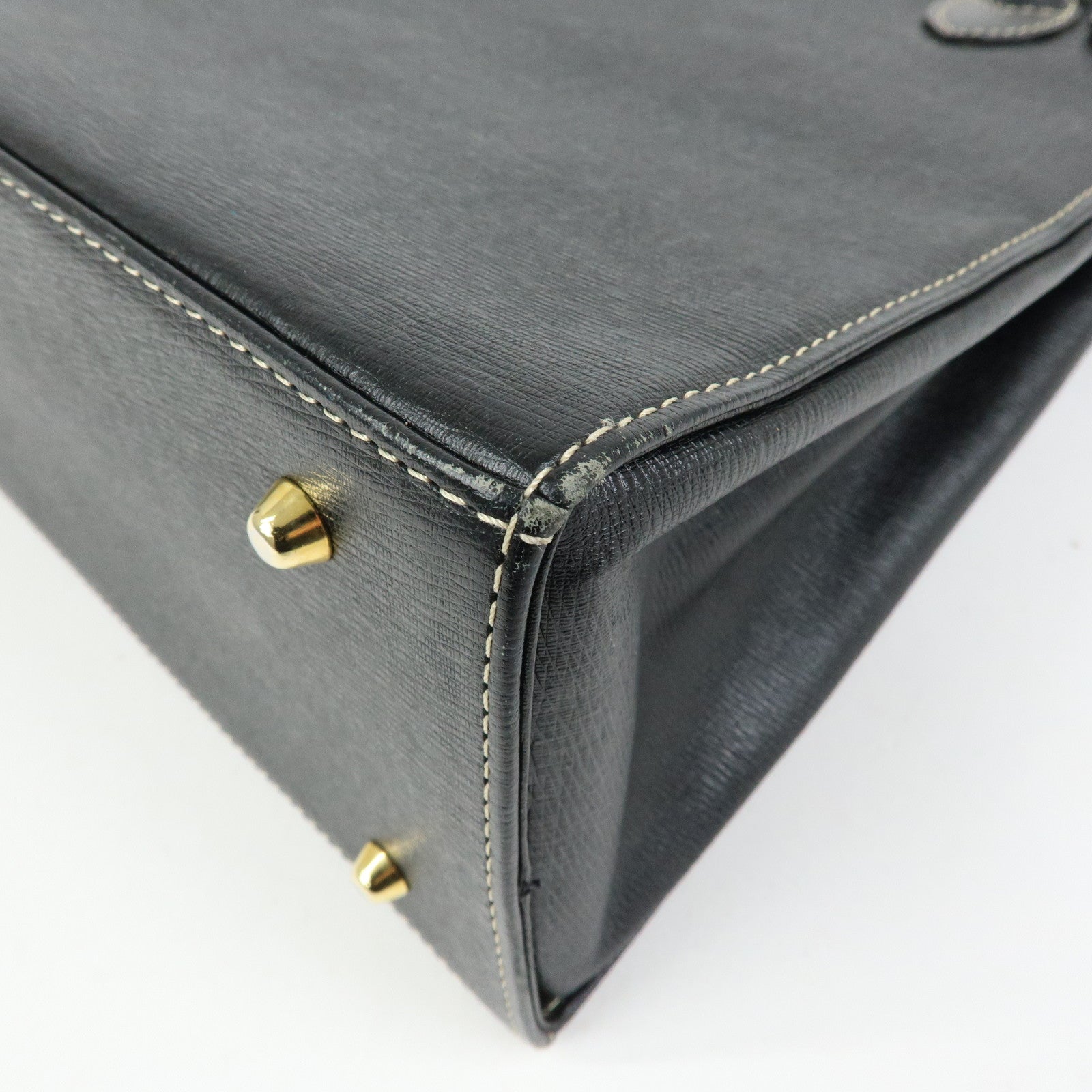 BURBERRY Leather Nova Plaid Hand Bag Tote Bag Black