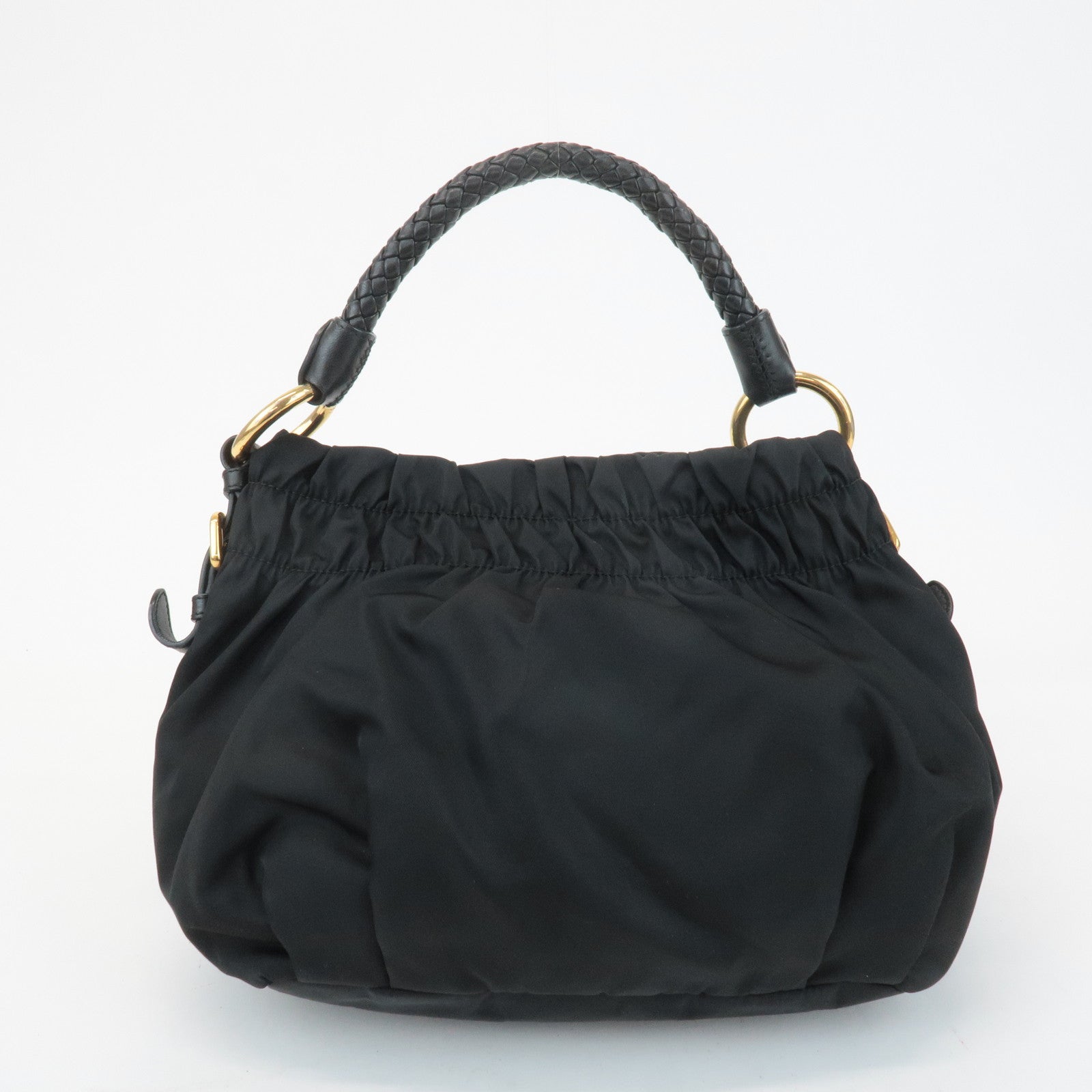 PRADA Ribbon Leather Nylon Shoulder Bag Hand Bag Black