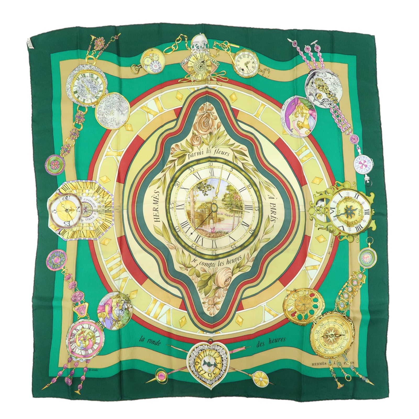 HERMES Carre 90 Set of 2 Silk 100% Scarf Navy Green