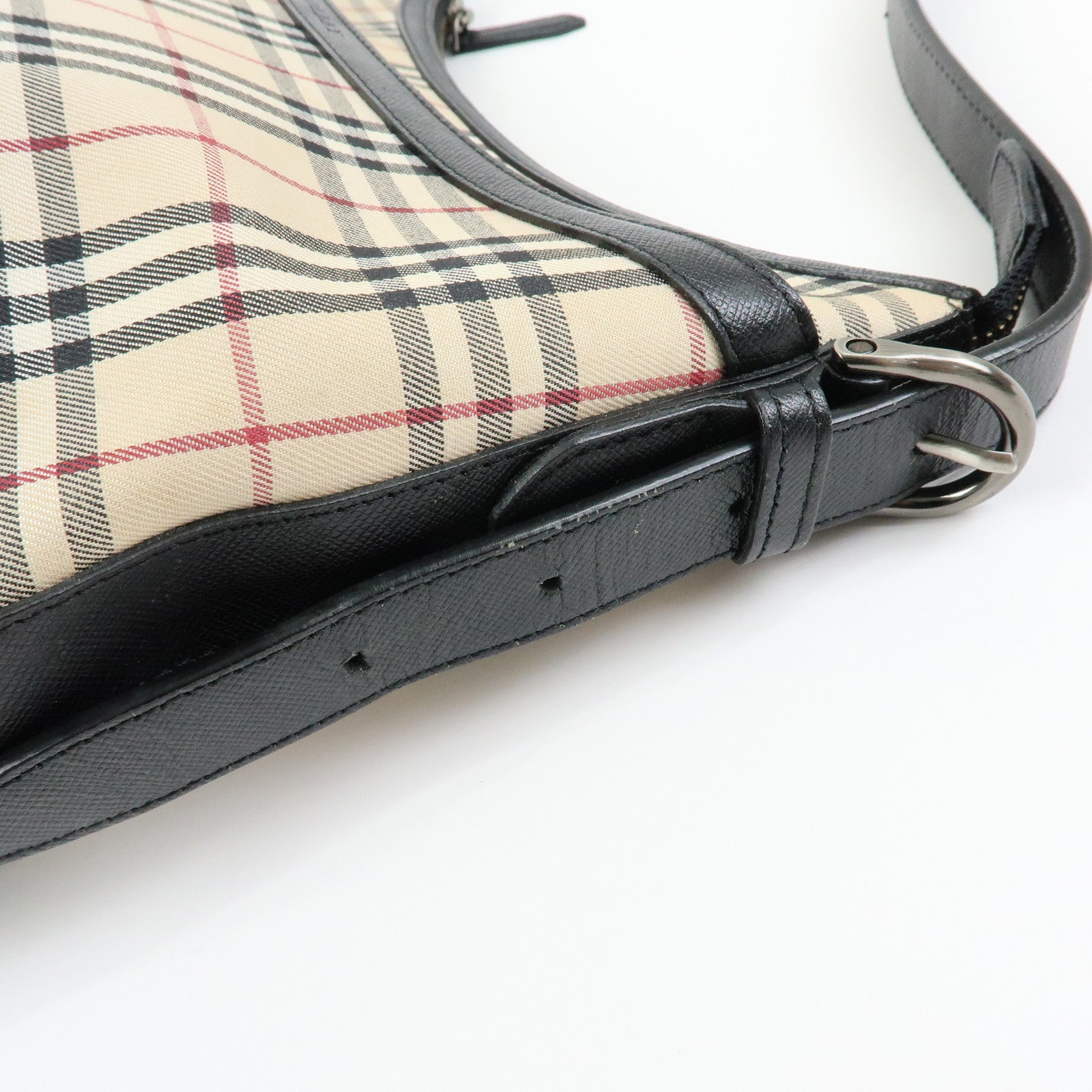 BURBERRY Nova Plaid Canvas Leather Shoulder Bag Beige Black