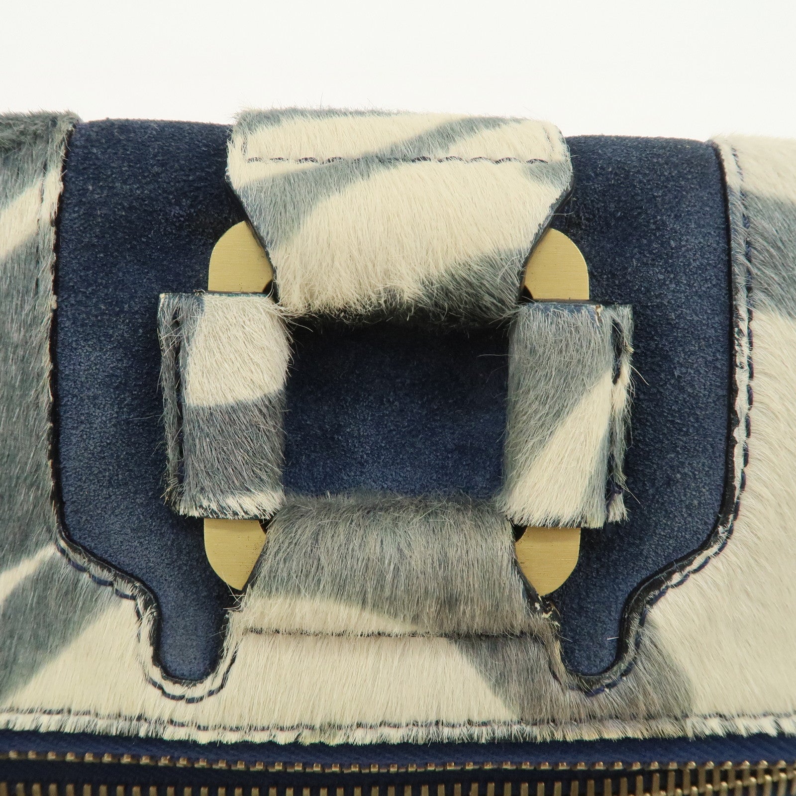 JIMMY CHOO Unborn Calf Clutch Bag Wristlet Pouch Zebra Navy