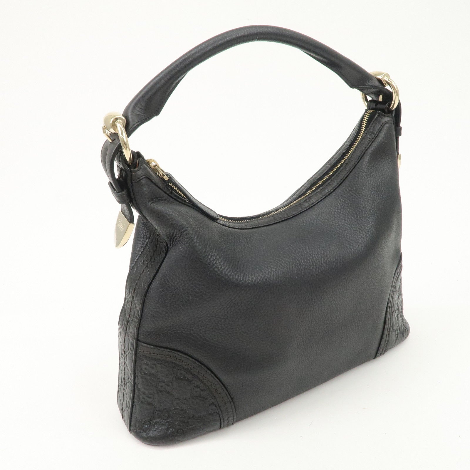 GUCCI Guccissima Leather Shoulder Bag Hand Bag Black 181515 Used