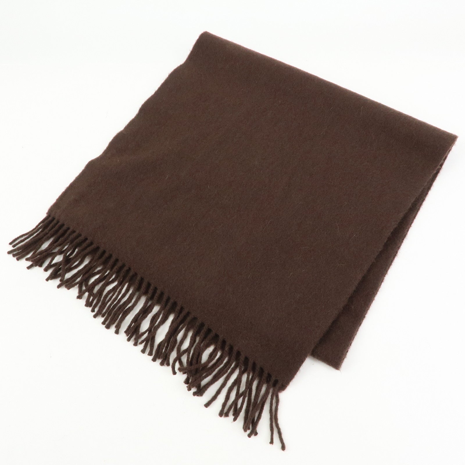 HERMES Logo Cashmere 100% Scarf Stole Fringe Dark Brown