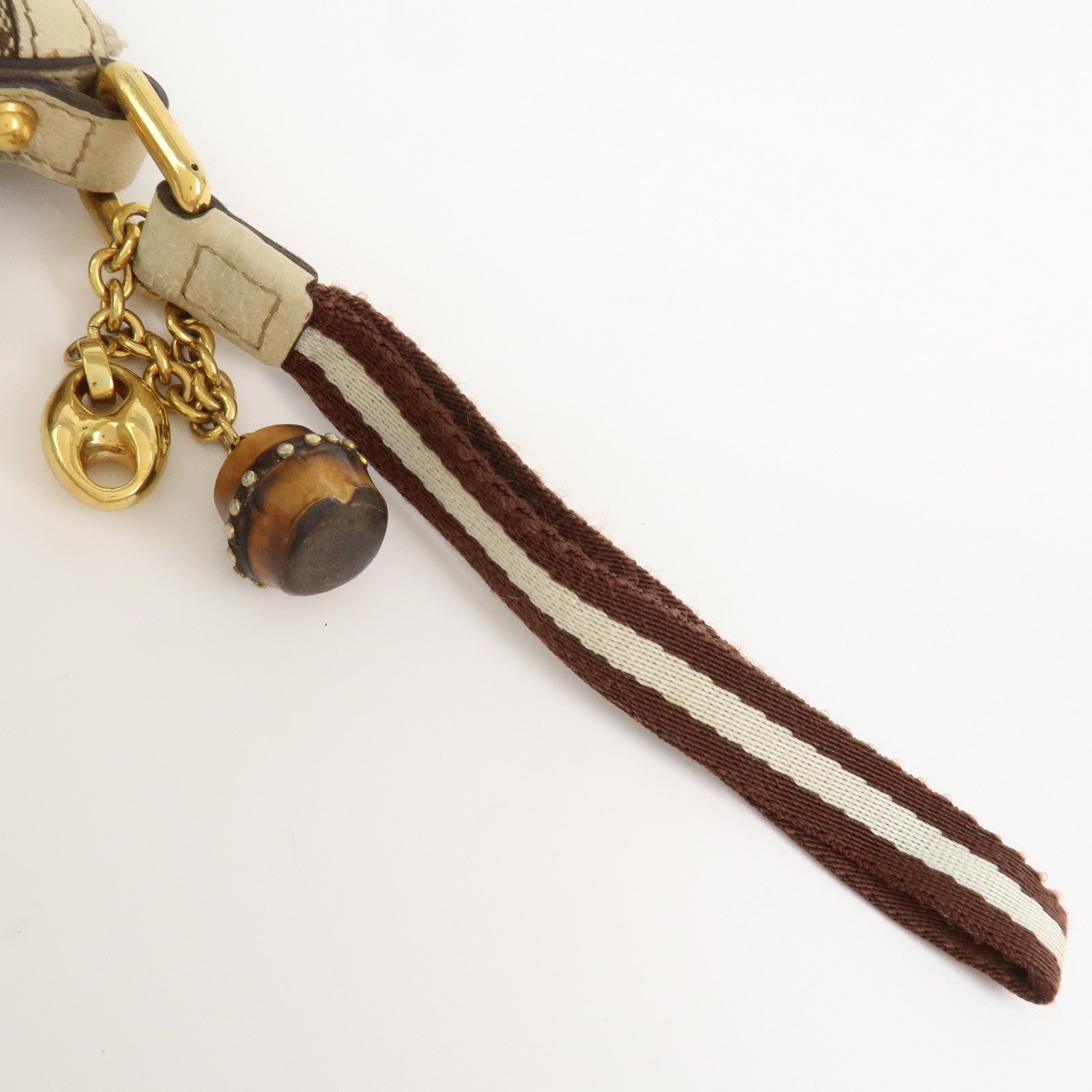 GUCCI Bamboo GG Canvas Leather Cosmetic Pouch Clutch Beige 159913