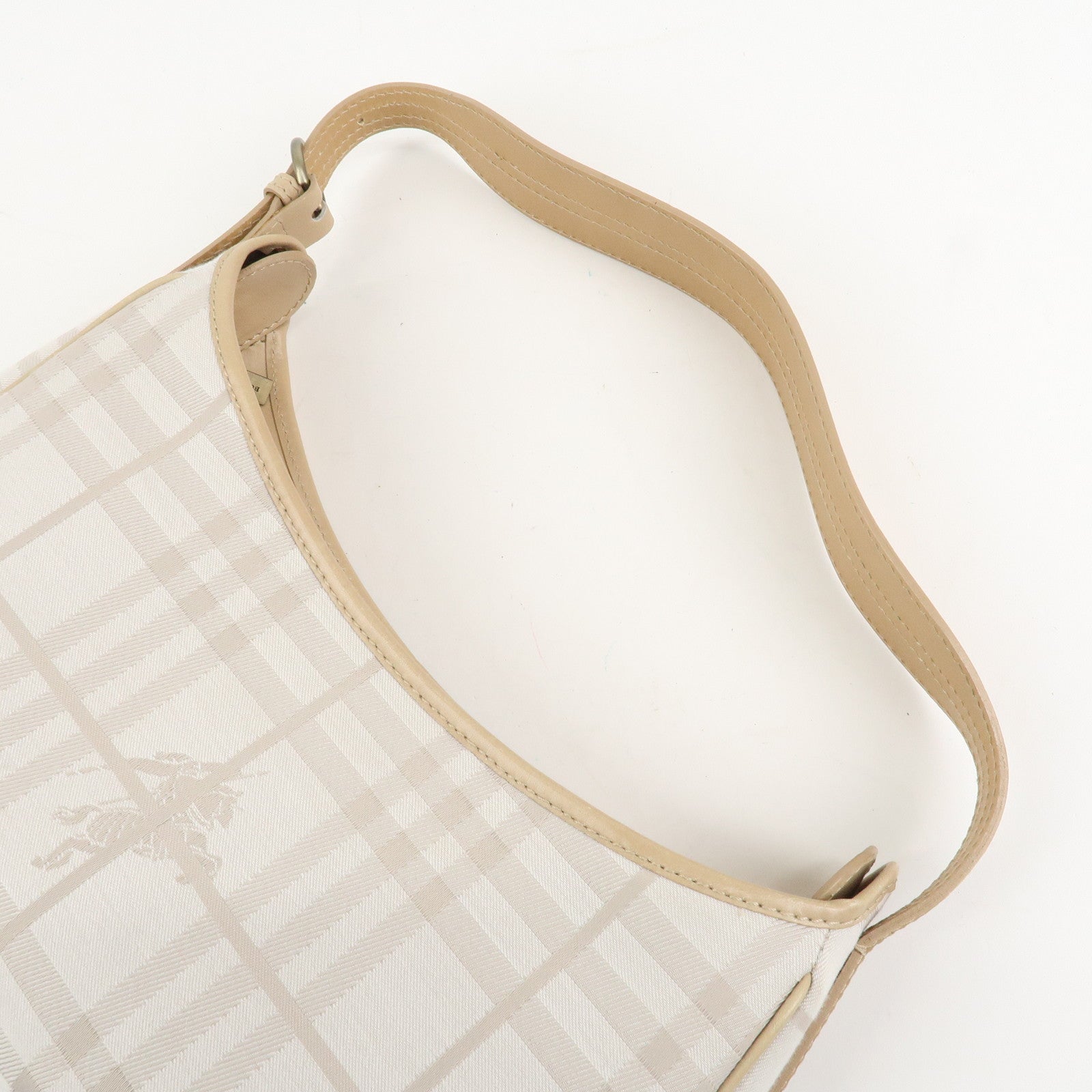 BURBERRY Canvas Leather Shoulder Bag Beige Gray Used