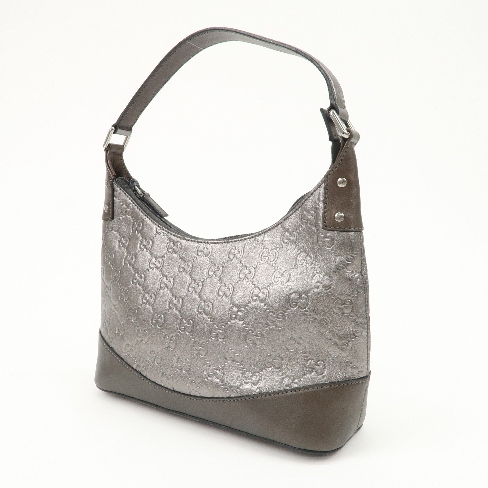 GUCCI Guccissima Leather Shoulder Bag Hand Bag Silver 240020