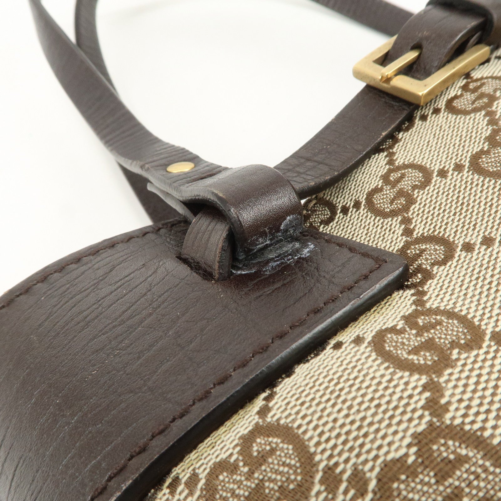 GUCCI GG Monogram Canvas Leather Tote Bag Shoulder Bag Beige 107757