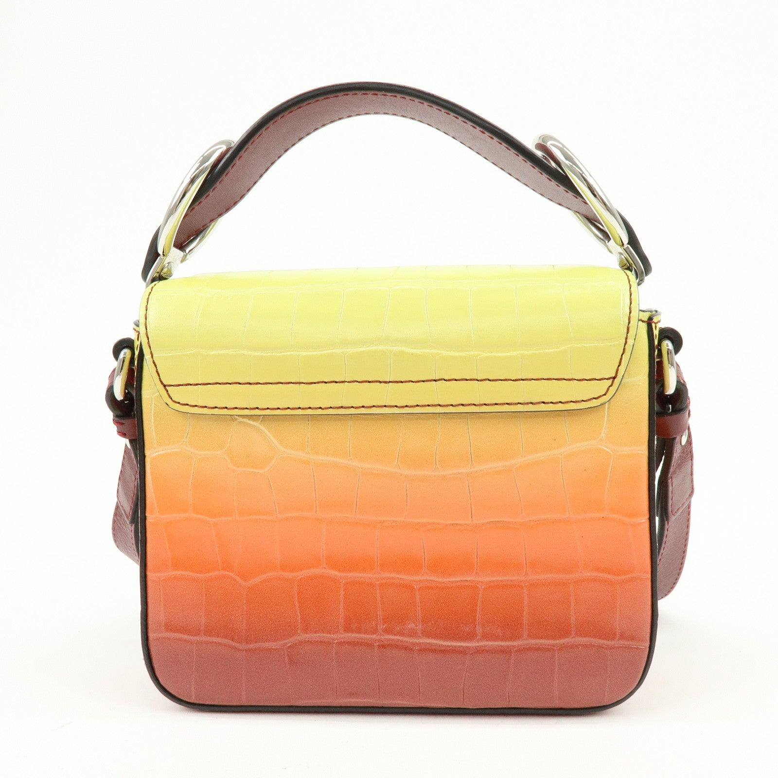 Chloe C Engrabed Leather 2Way Bag Shoulder Bag Bordeaux Yellow