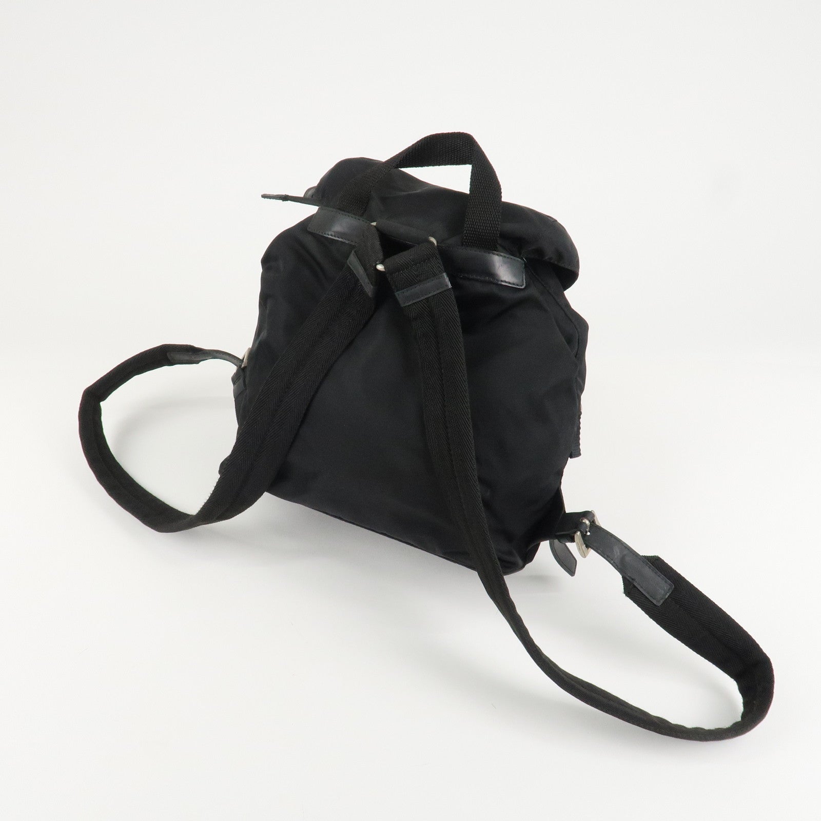 PRADA Triangle Logo Nylon Leather Backpack Ruck Sack Black 1BZ005 Used