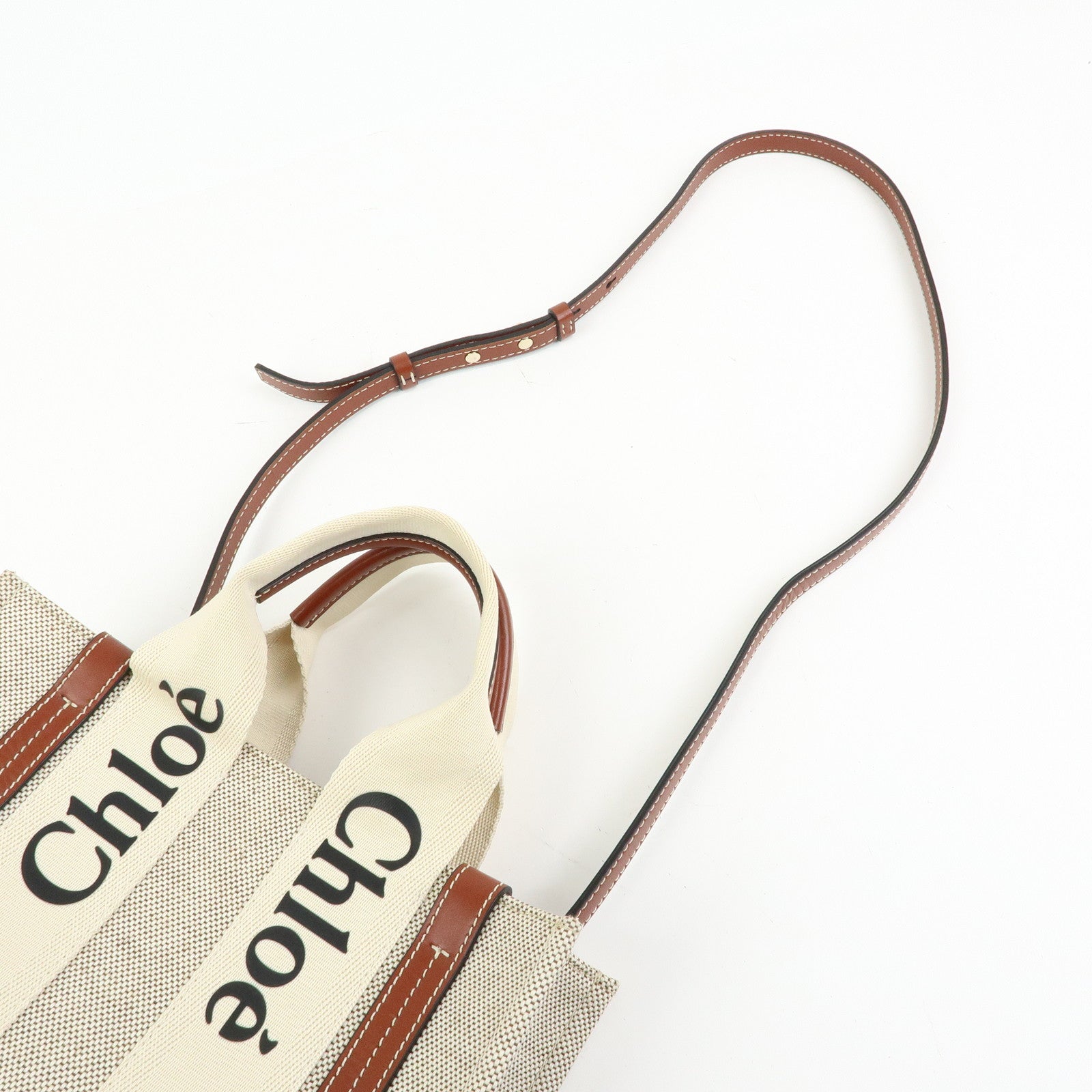 Chloe Woody Canvas Leather 2Way Bag Shoulder Bag Natural Brown