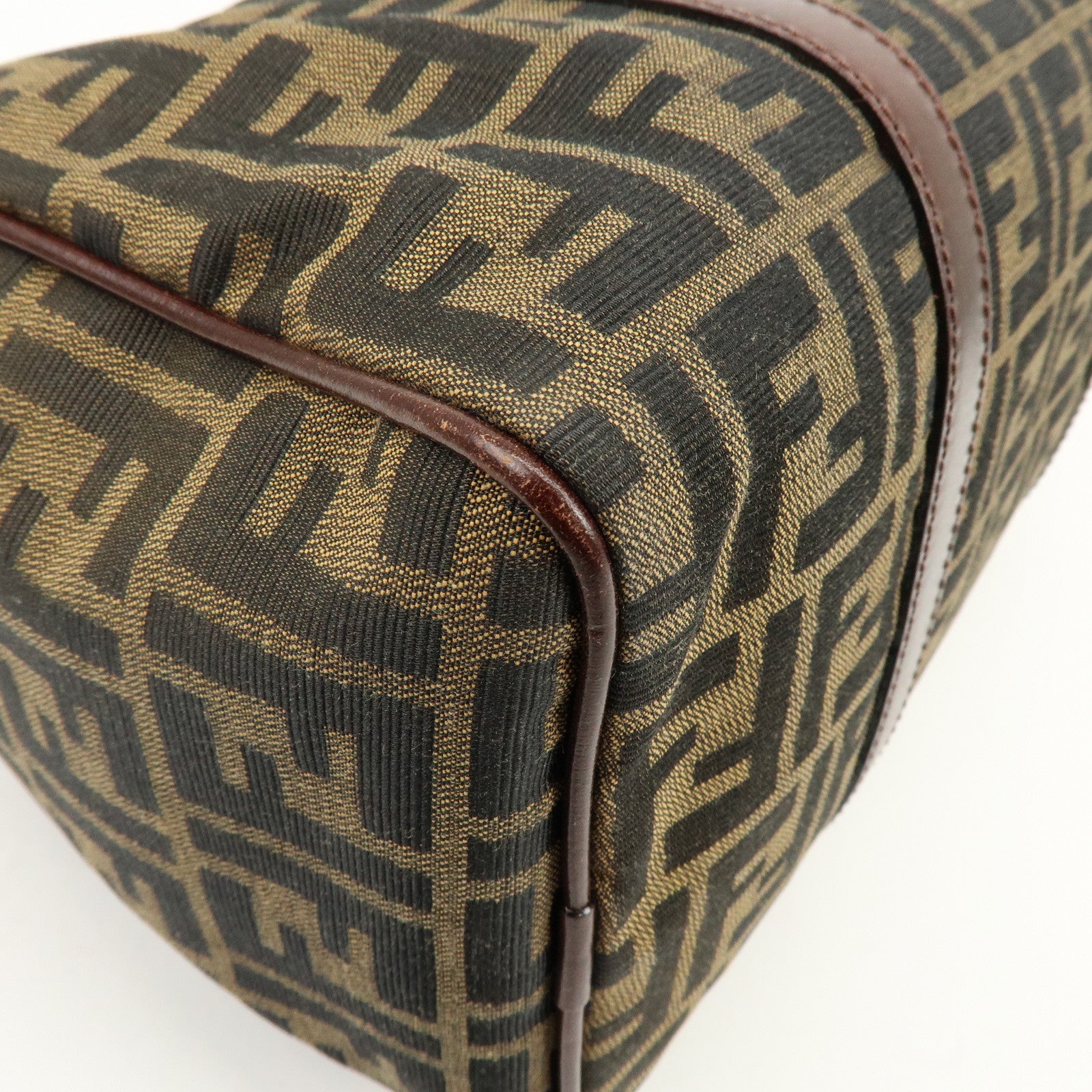 FENDI Zucca Canvas Leather Boston Bag Hand Bag Brown 16327