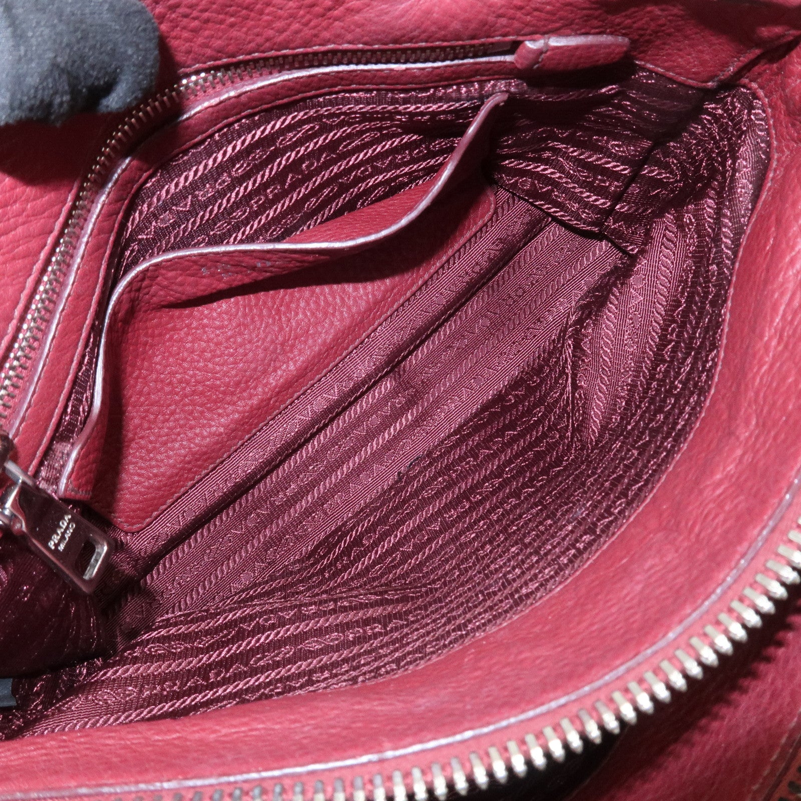 PRADA Triangle Logo 2Way Bag Hand Shoulder Bag Bordeaux 1BA853