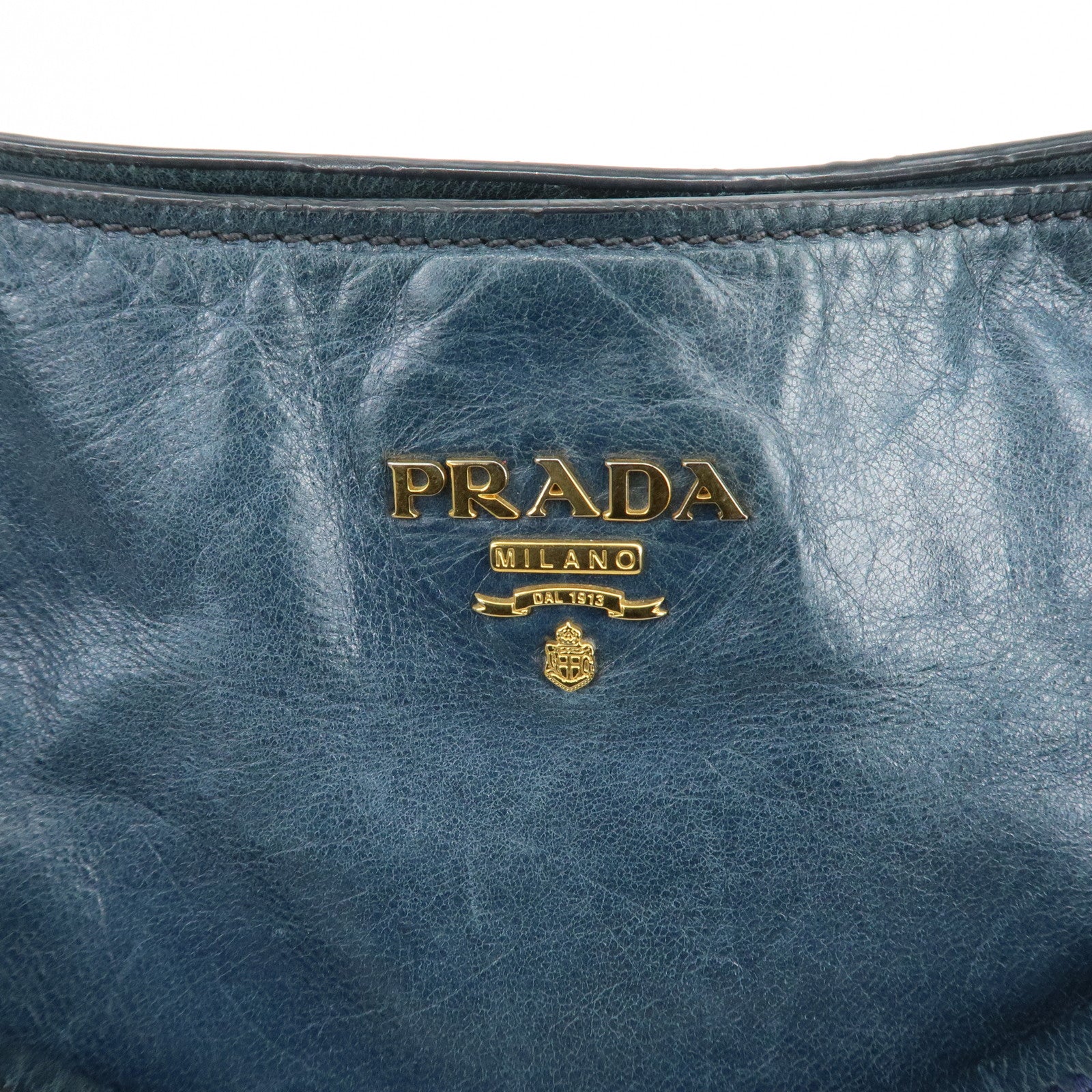 PRADA Logo Leather Shoulder Bag Hand Bag Blue