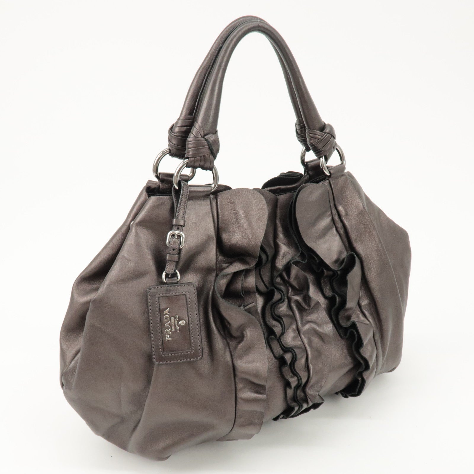 PRADA Nappa Leather Gathered Tote Bag Hand Bag Bronze BR3987 Used