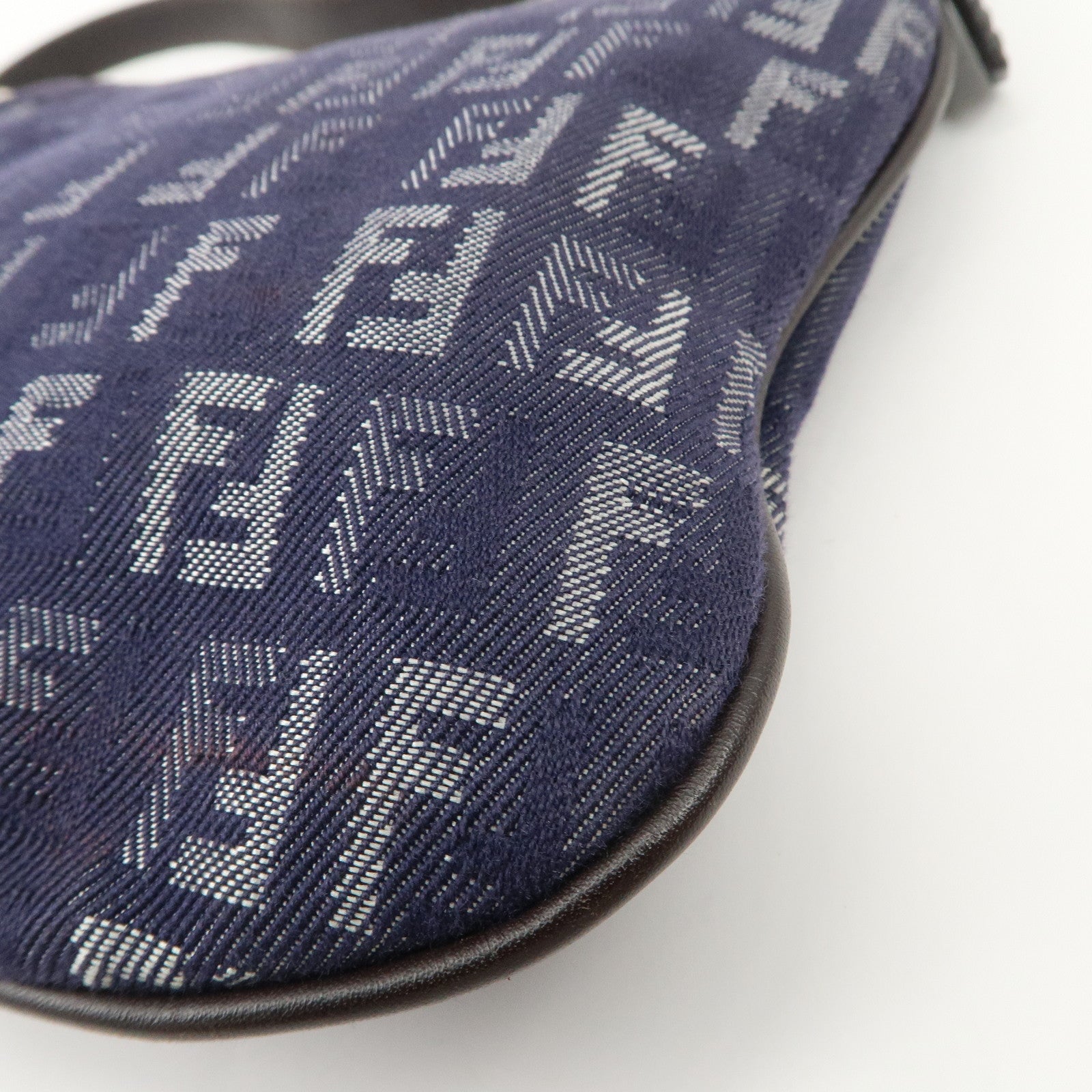 FENDI Zucchino Canvas Leather Shoulder Bag Hand bag Navy 8BR248 Used