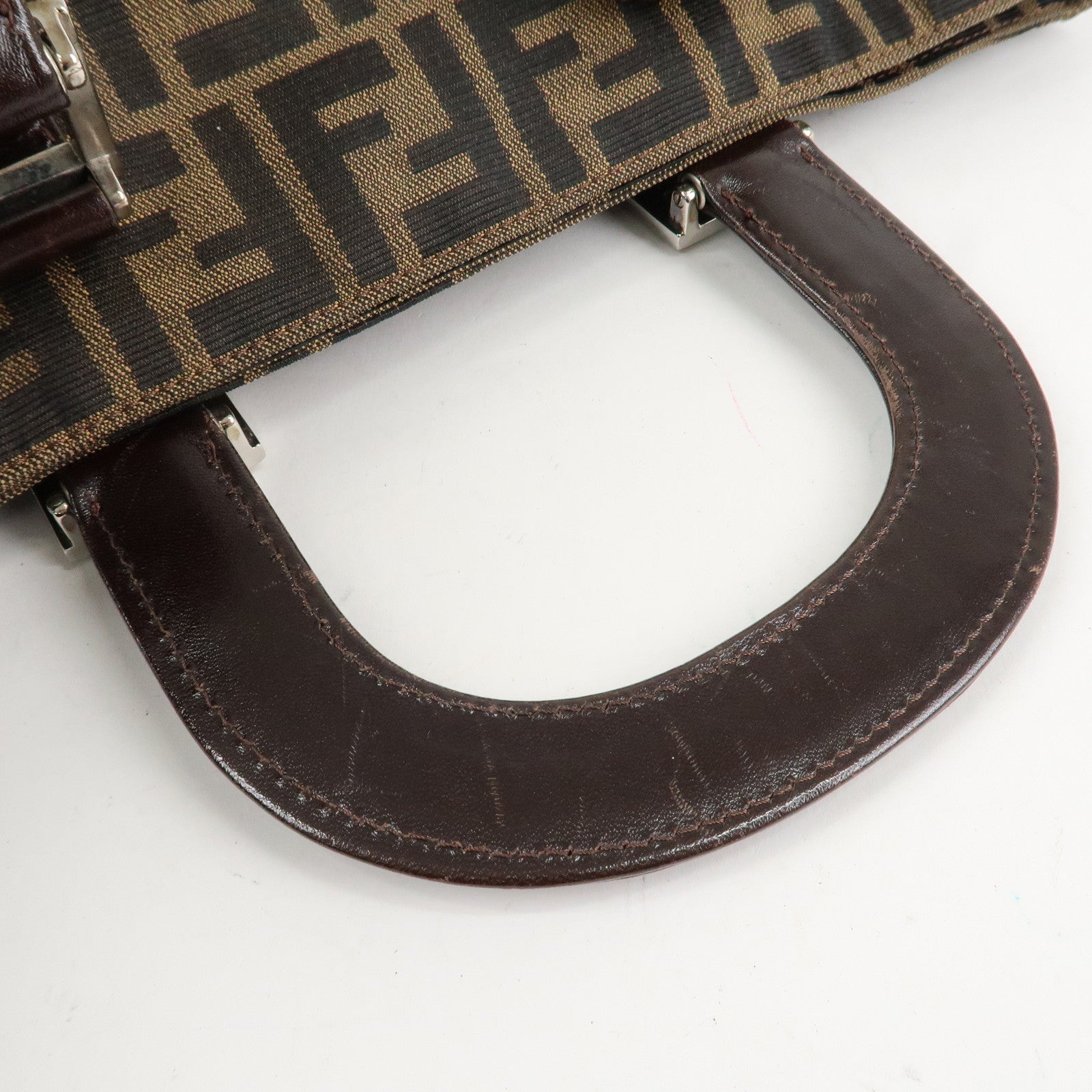 FENDI Zucca Canvas Leather Tote Bag Hand Bag Black Brown 26693 Used