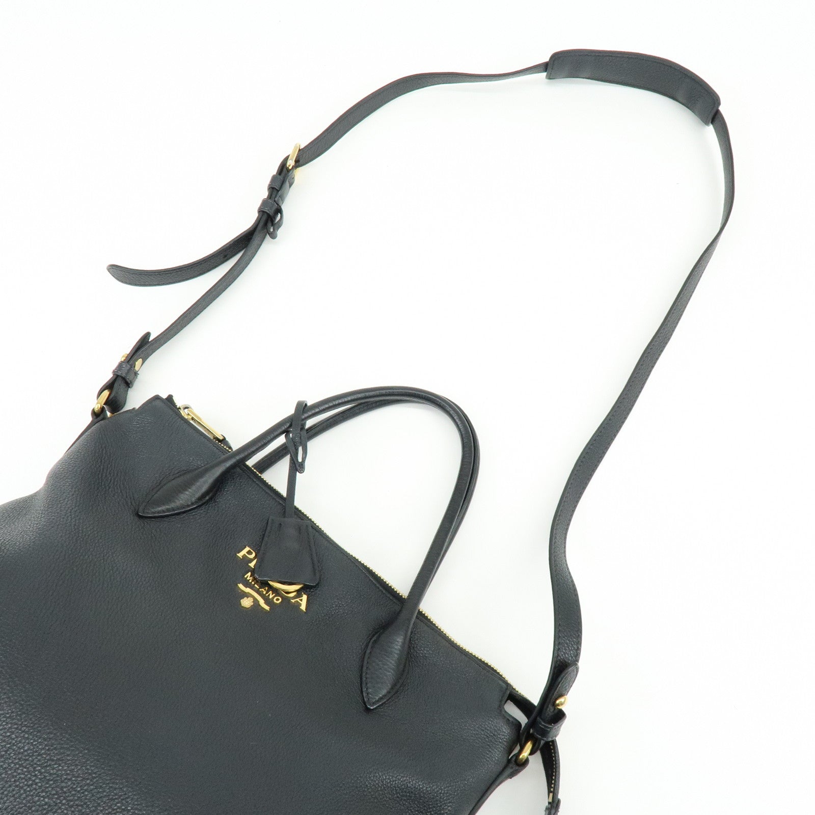 PRADA Leather 2Way Bag Hand Bag Shoulder Bag Black