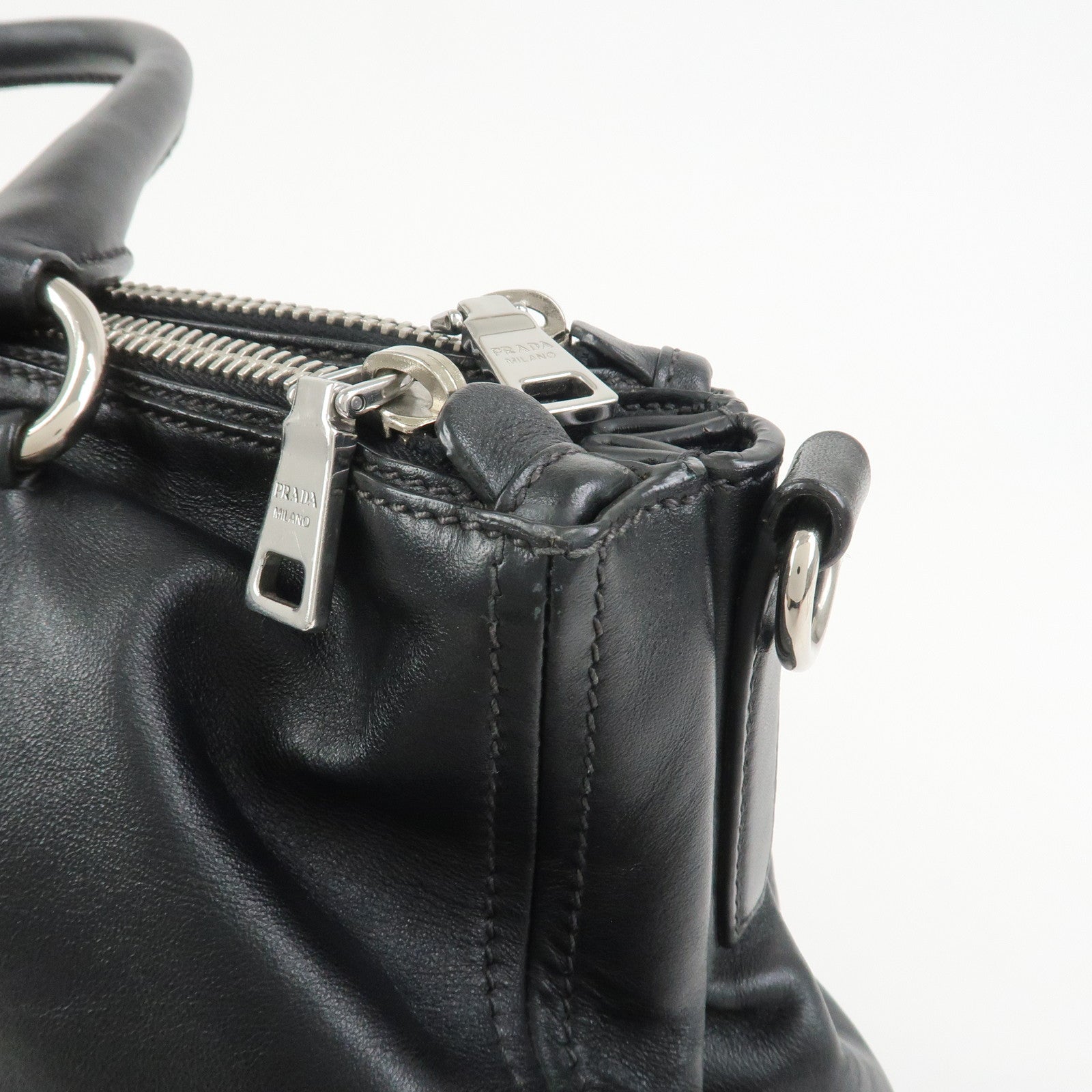 PRADA Logo Leather 2WAY Bag Hand Bag Shoulder Bag Black BN2866
